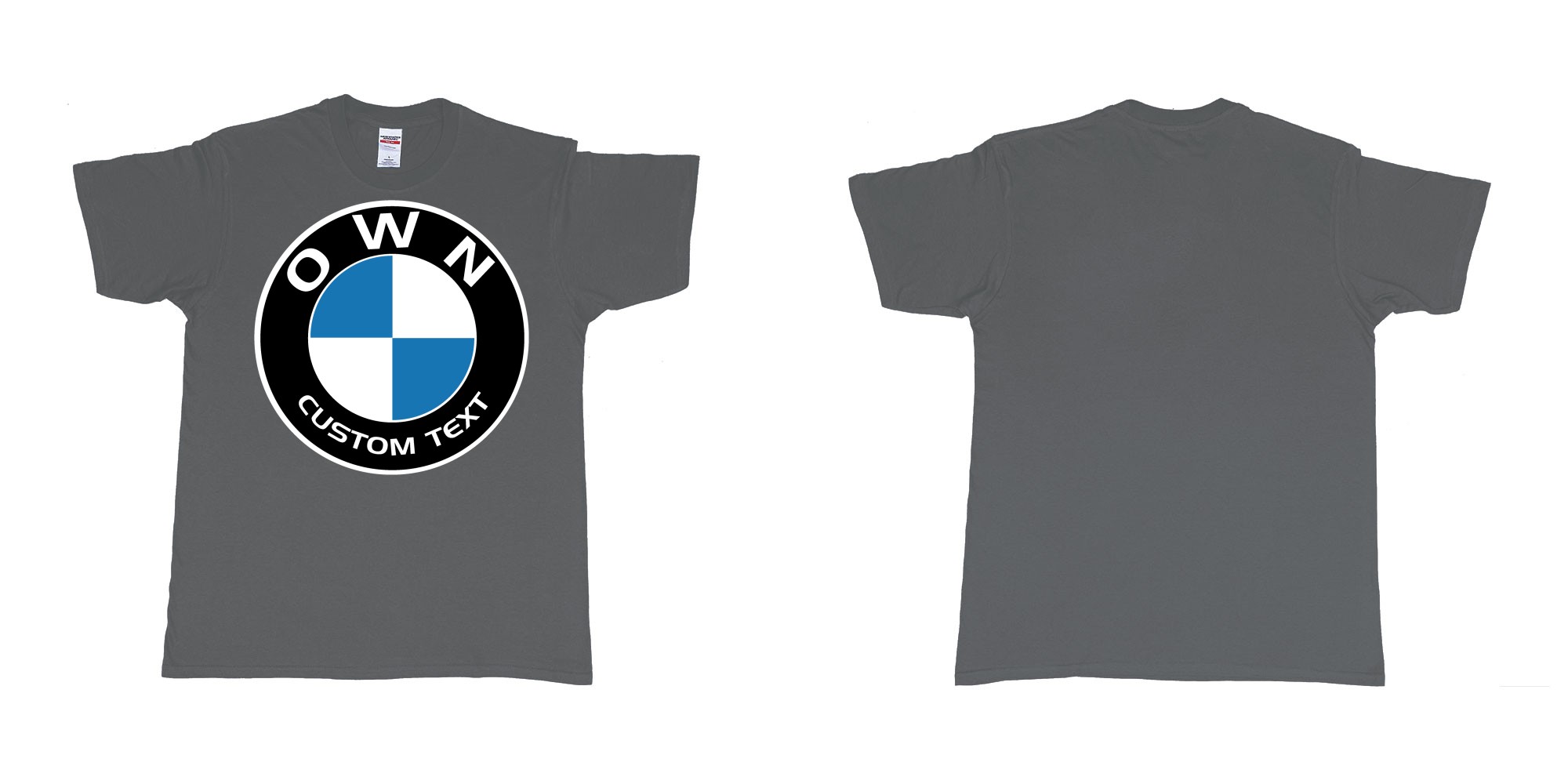 Custom tshirt design BMW logo custom text tshirt printing in fabric color charcoal choice your own text made in Bali by The Pirate Way