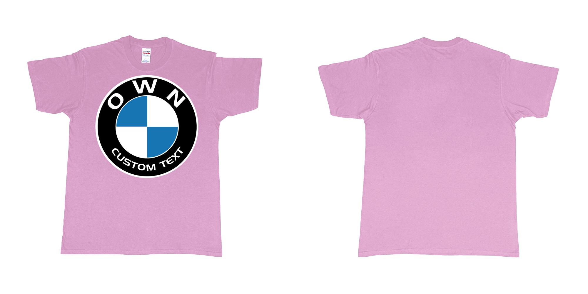 Custom tshirt design BMW logo custom text tshirt printing in fabric color light-pink choice your own text made in Bali by The Pirate Way