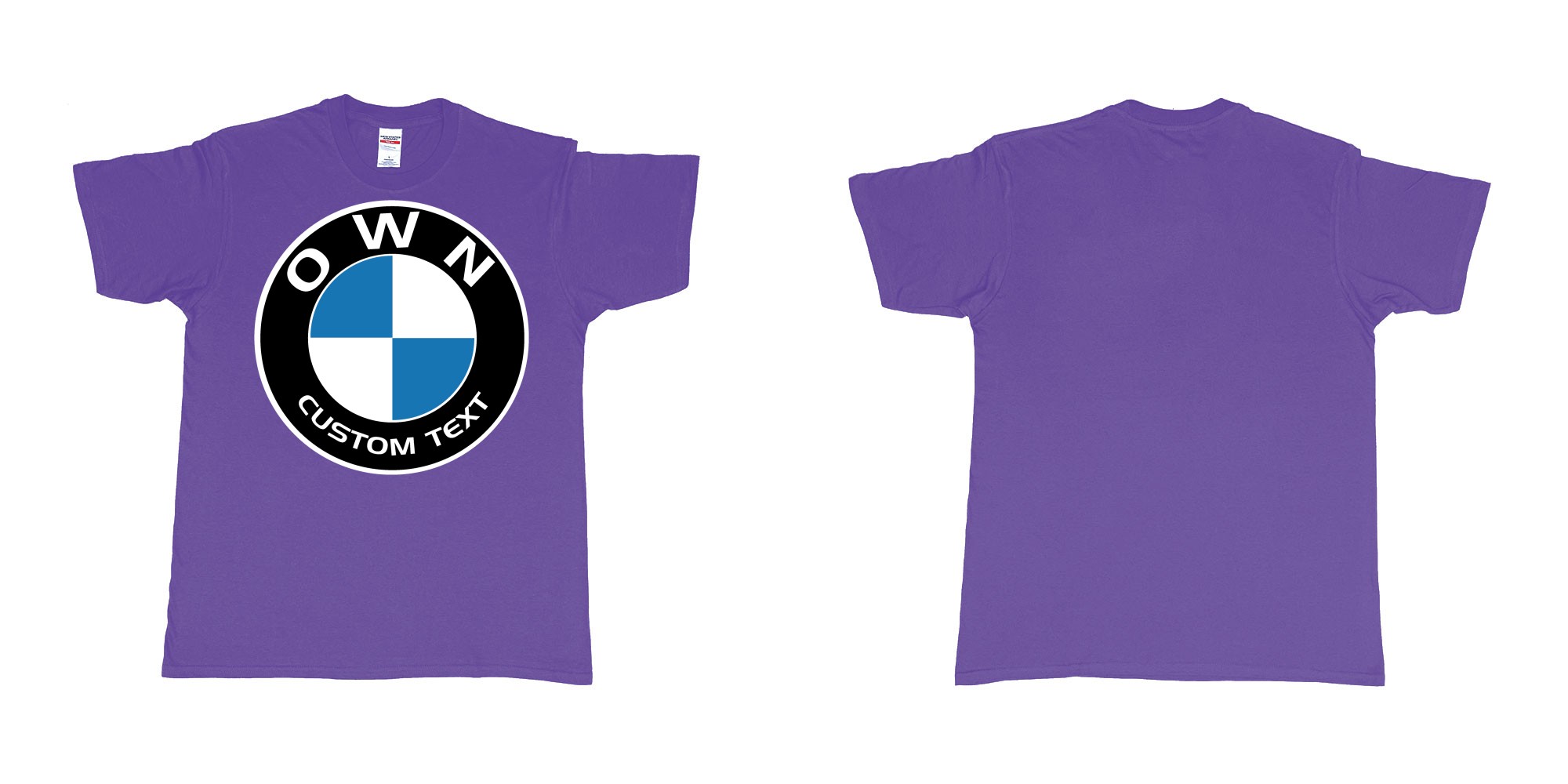 Custom tshirt design BMW logo custom text tshirt printing in fabric color purple choice your own text made in Bali by The Pirate Way
