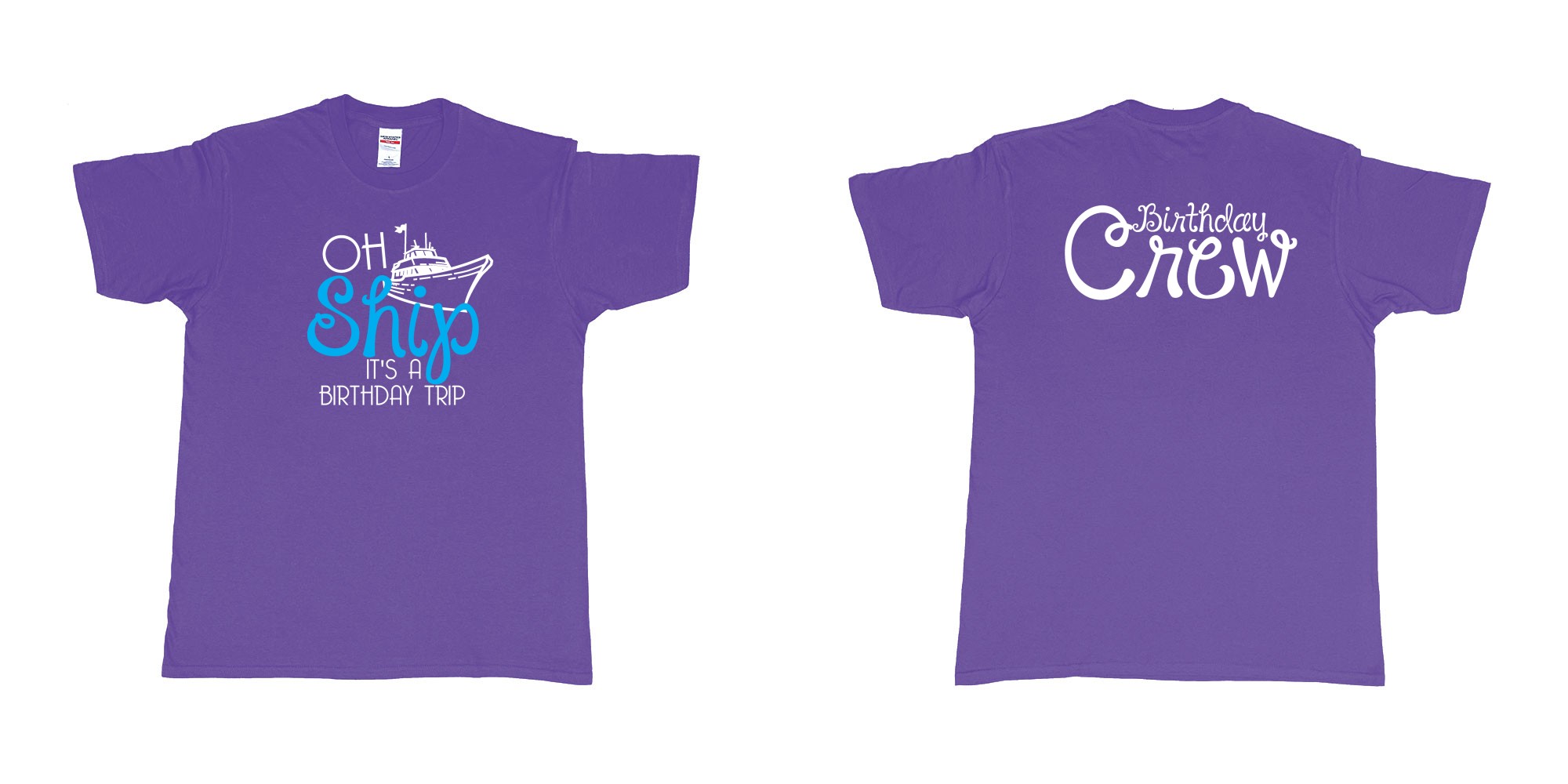 Custom tshirt design Birthday Oh Ship in fabric color purple choice your own text made in Bali by The Pirate Way