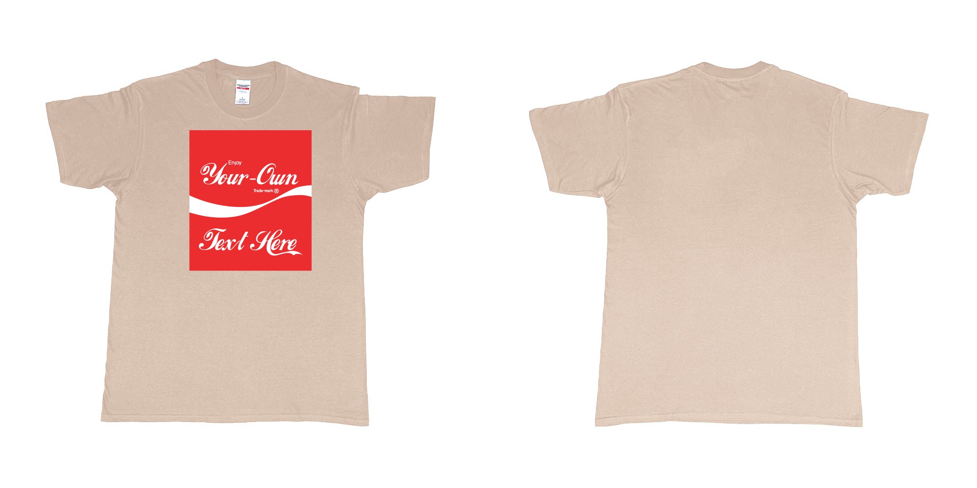 Custom tshirt design Coca Cola in fabric color sand choice your own text made in Bali by The Pirate Way