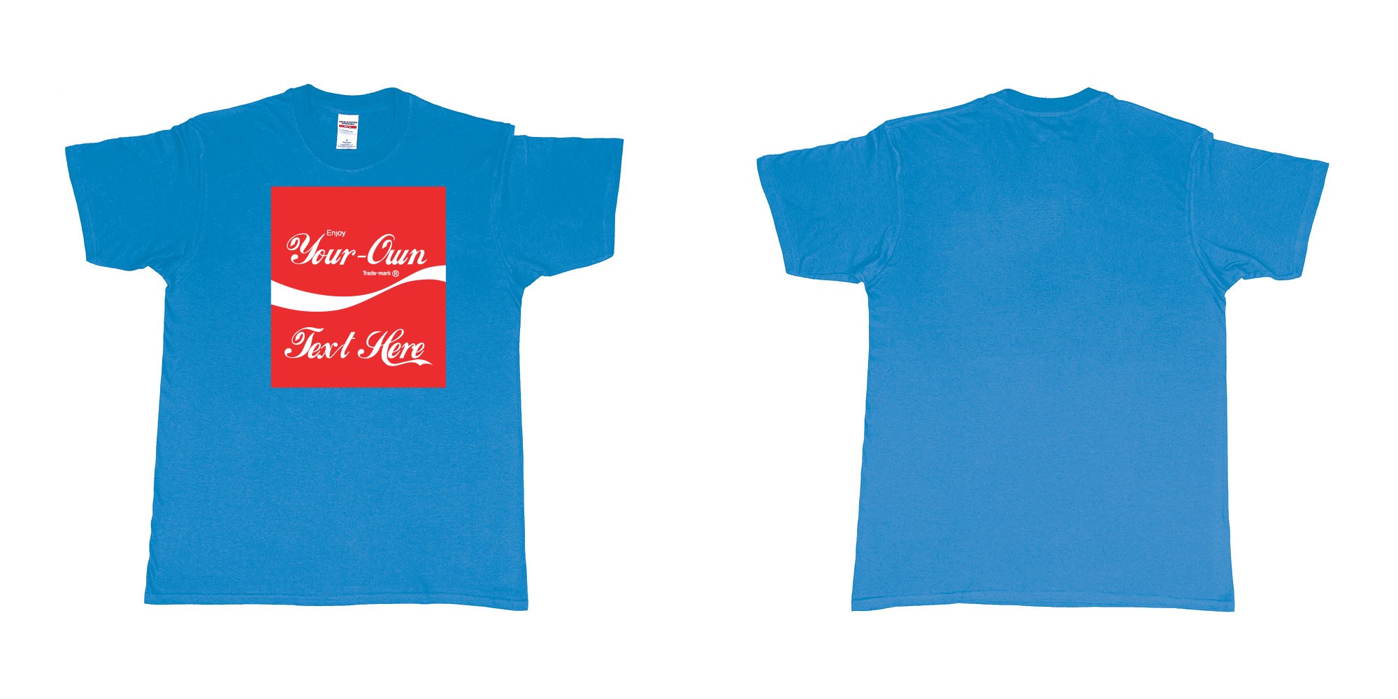 Custom tshirt design Coca Cola in fabric color sapphire choice your own text made in Bali by The Pirate Way
