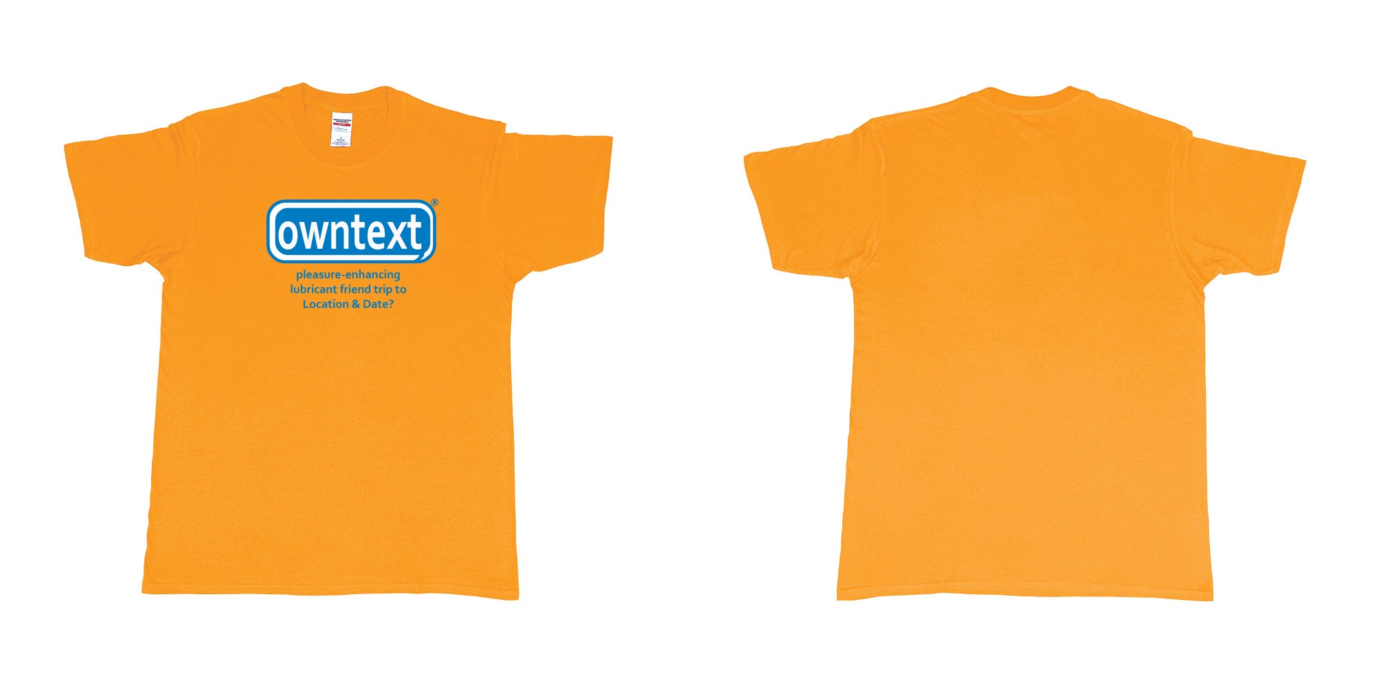 Custom tshirt design Durex in fabric color gold choice your own text made in Bali by The Pirate Way