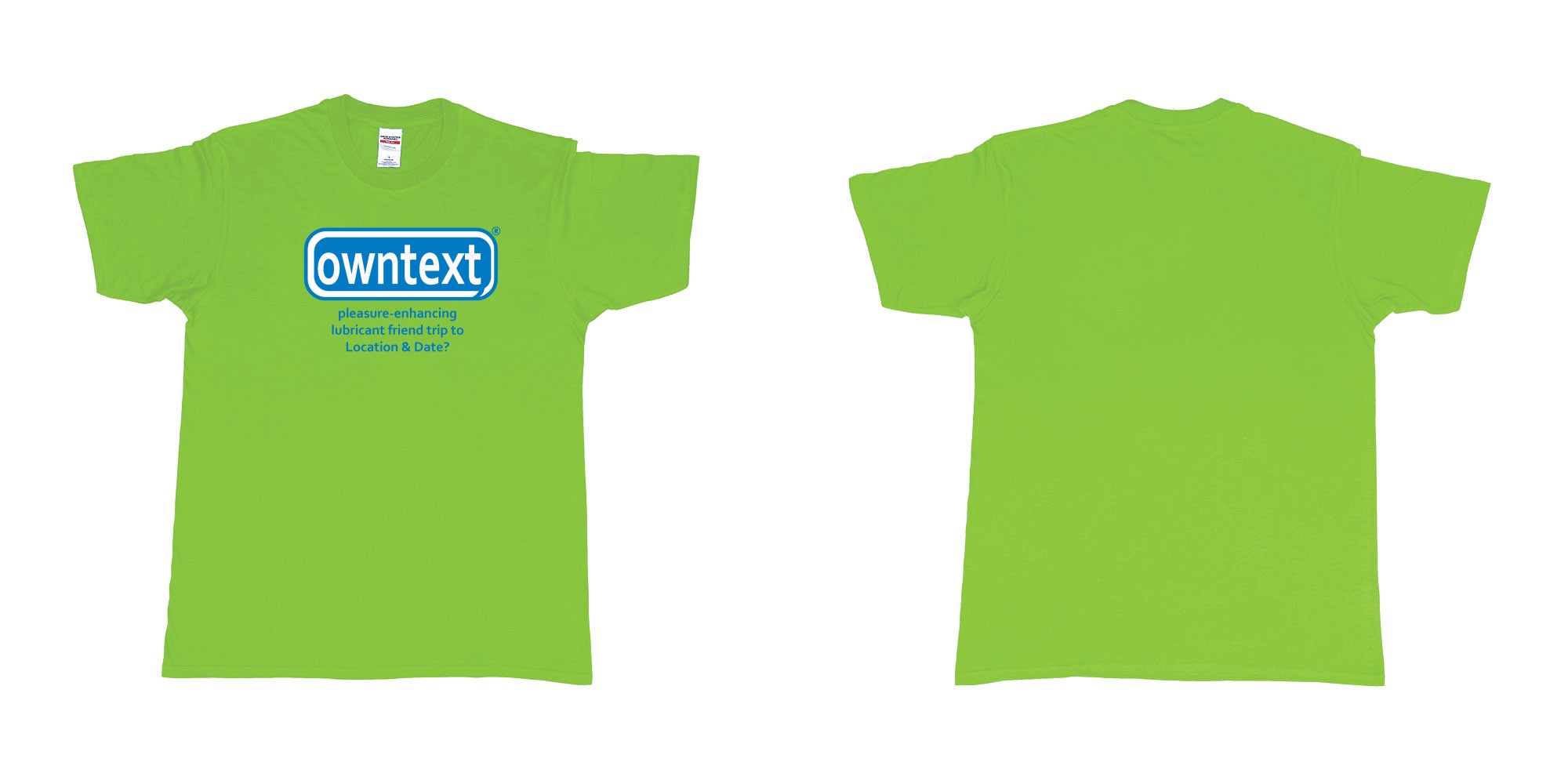 Custom tshirt design Durex in fabric color lime choice your own text made in Bali by The Pirate Way