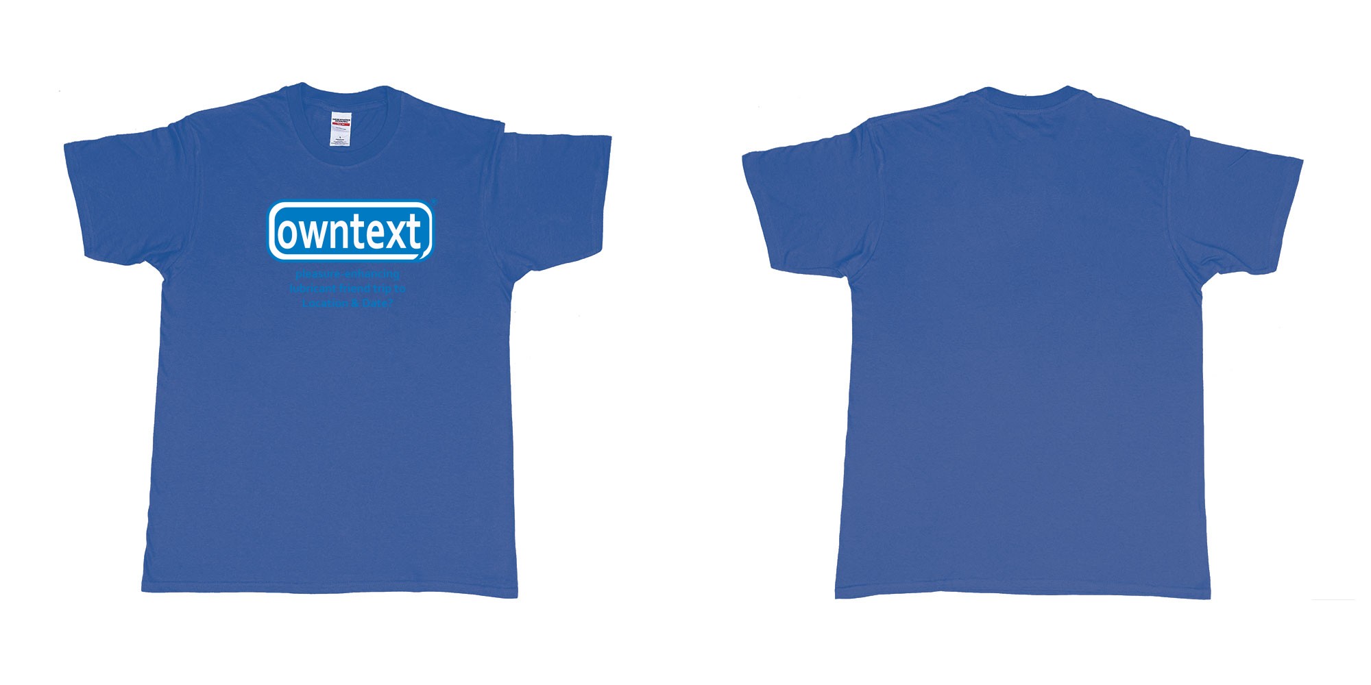 Custom tshirt design Durex in fabric color royal-blue choice your own text made in Bali by The Pirate Way