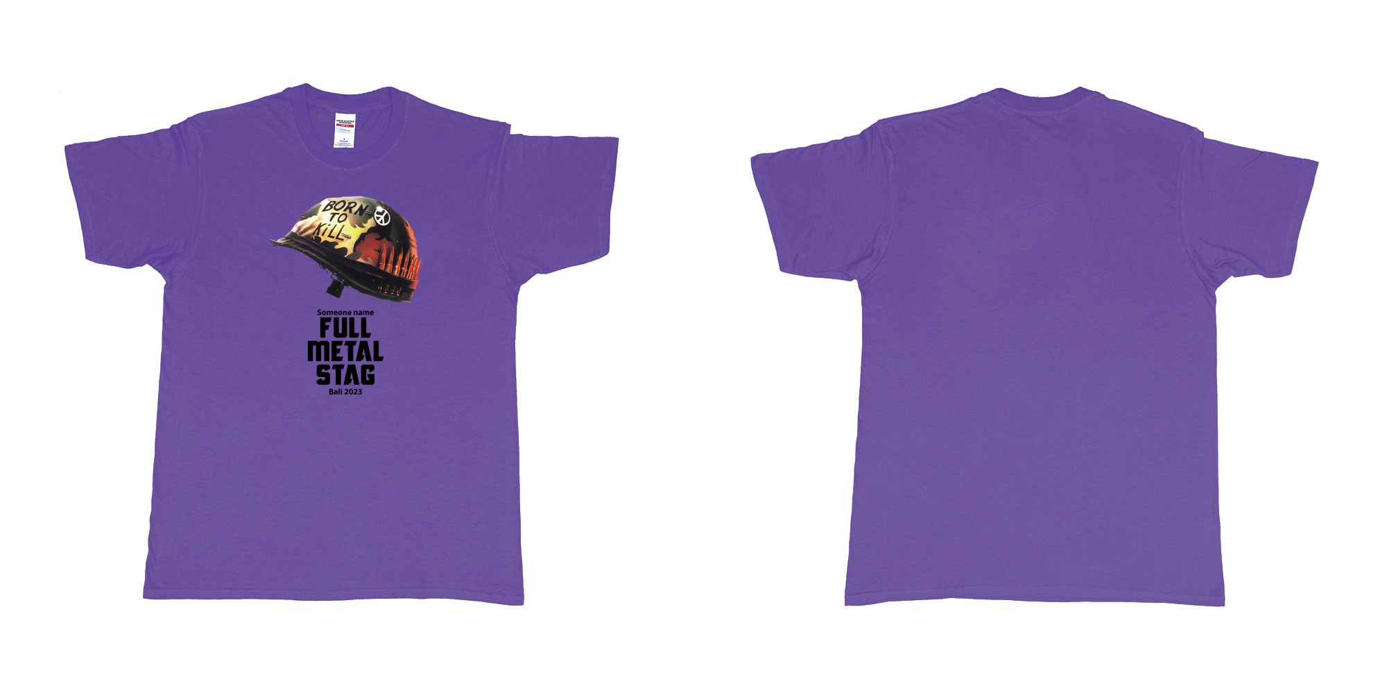 Custom tshirt design Full Metal Jacket Stag in fabric color purple choice your own text made in Bali by The Pirate Way