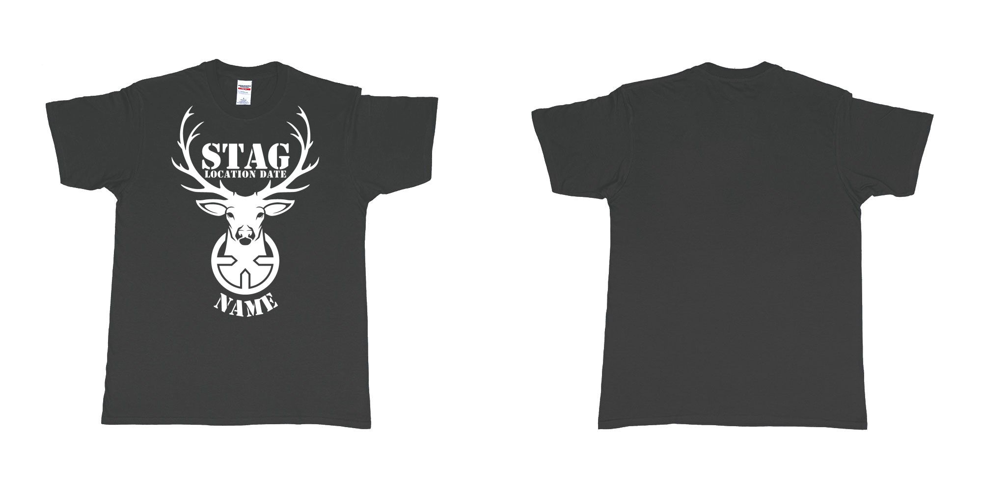 Custom tshirt design aiming for a stag custom tshirt print in fabric color black choice your own text made in Bali by The Pirate Way