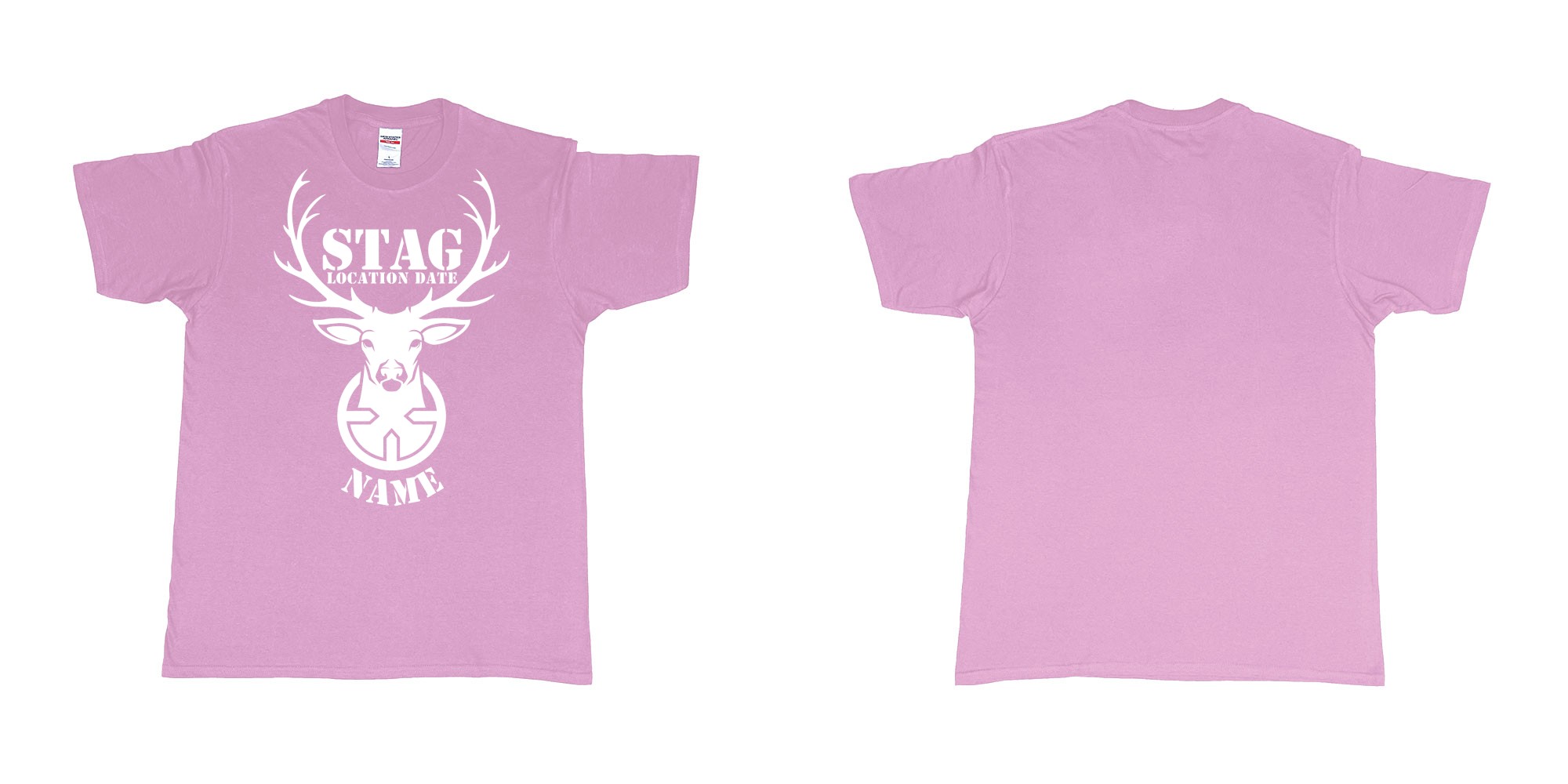 Custom tshirt design aiming for a stag custom tshirt print in fabric color light-pink choice your own text made in Bali by The Pirate Way