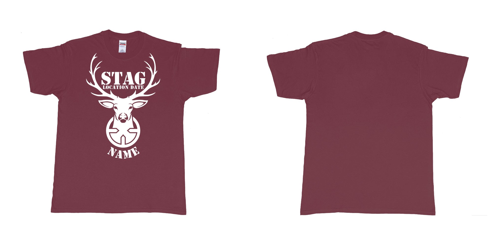 Custom tshirt design aiming for a stag custom tshirt print in fabric color marron choice your own text made in Bali by The Pirate Way