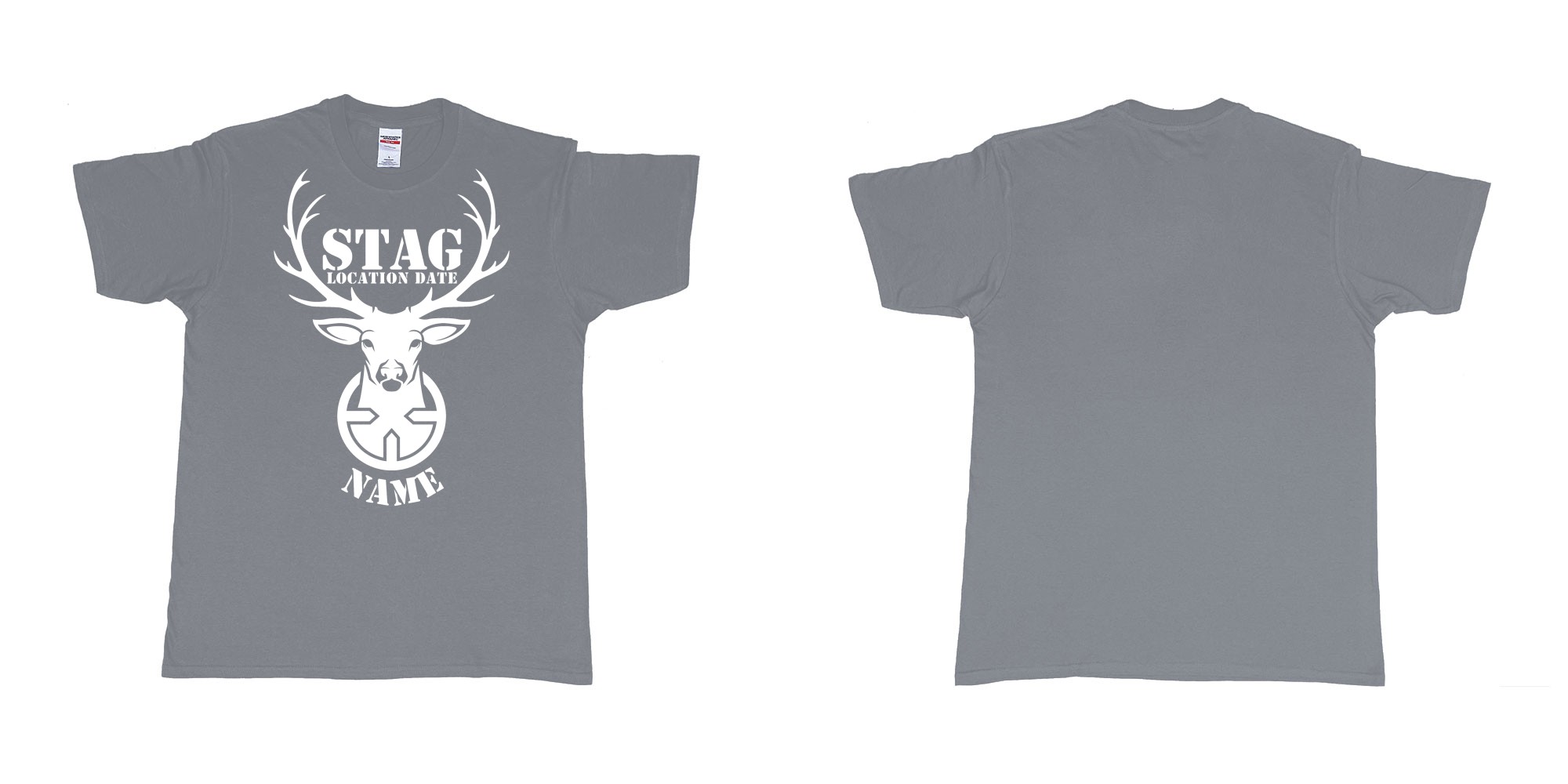 Custom tshirt design aiming for a stag custom tshirt print in fabric color misty choice your own text made in Bali by The Pirate Way