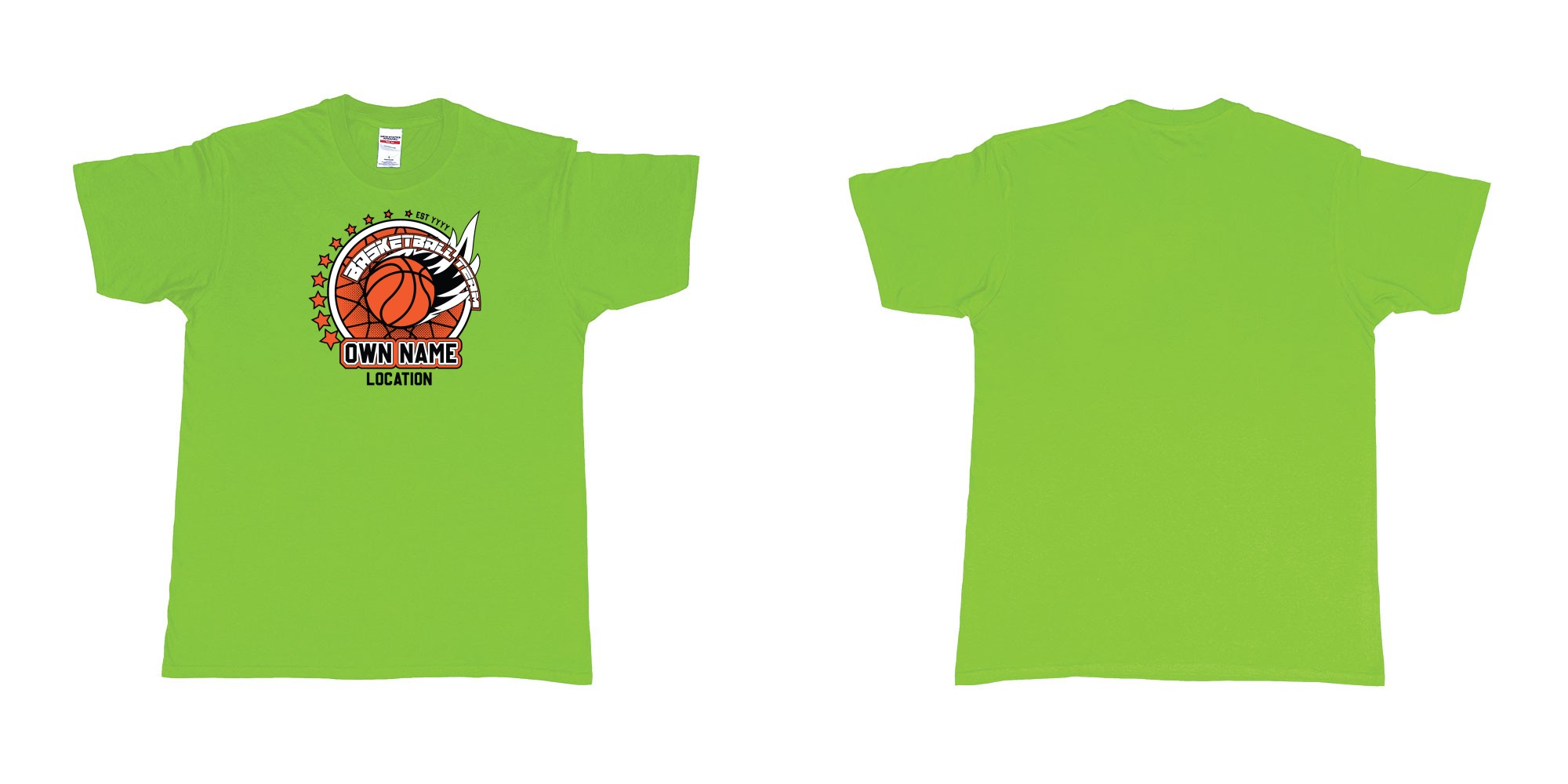 Custom tshirt design basketball team own name location established year custom design production bali in fabric color lime choice your own text made in Bali by The Pirate Way