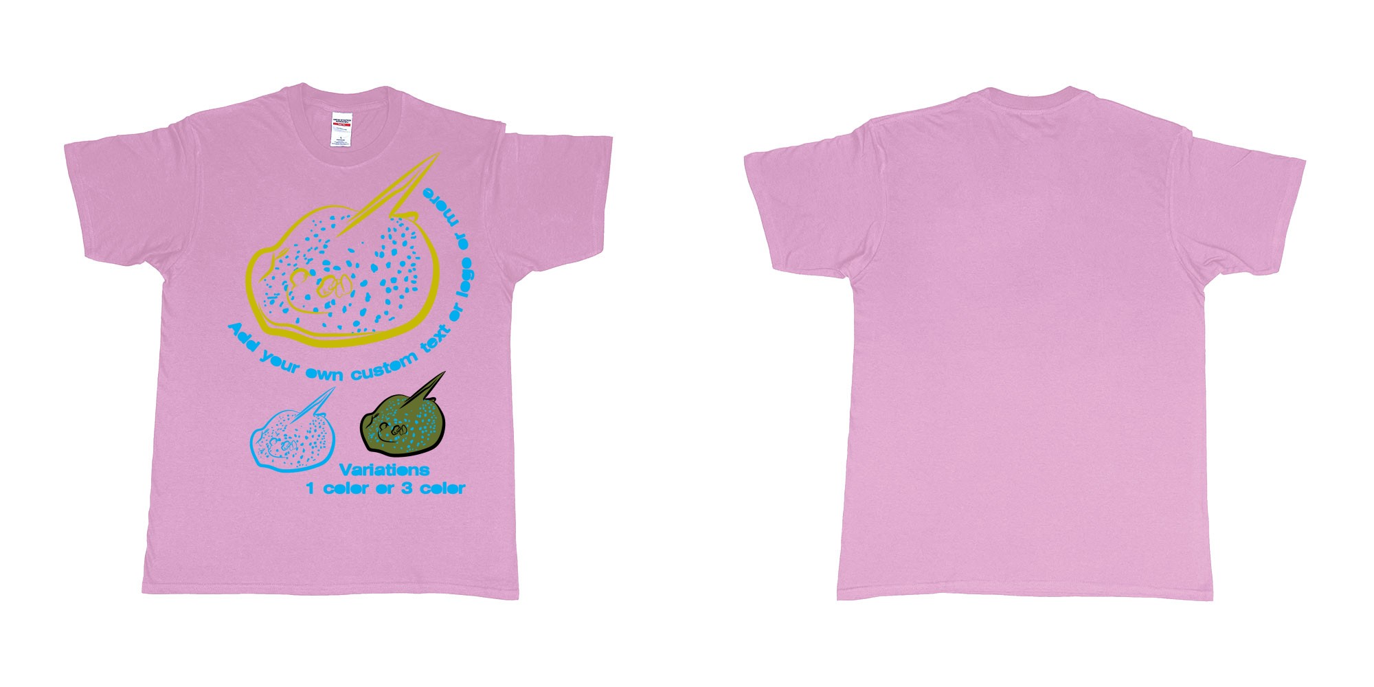 Custom tshirt design blue spotted stingray in fabric color light-pink choice your own text made in Bali by The Pirate Way