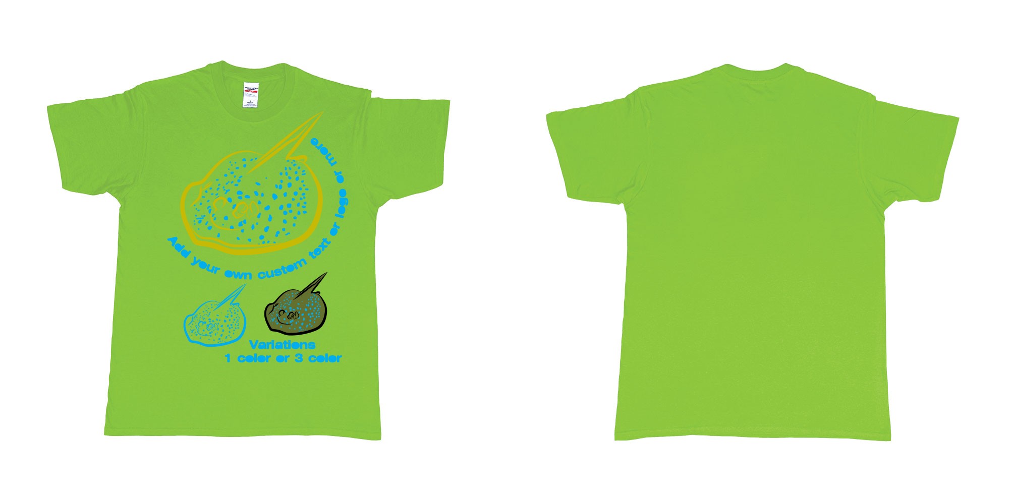 Custom tshirt design blue spotted stingray in fabric color lime choice your own text made in Bali by The Pirate Way