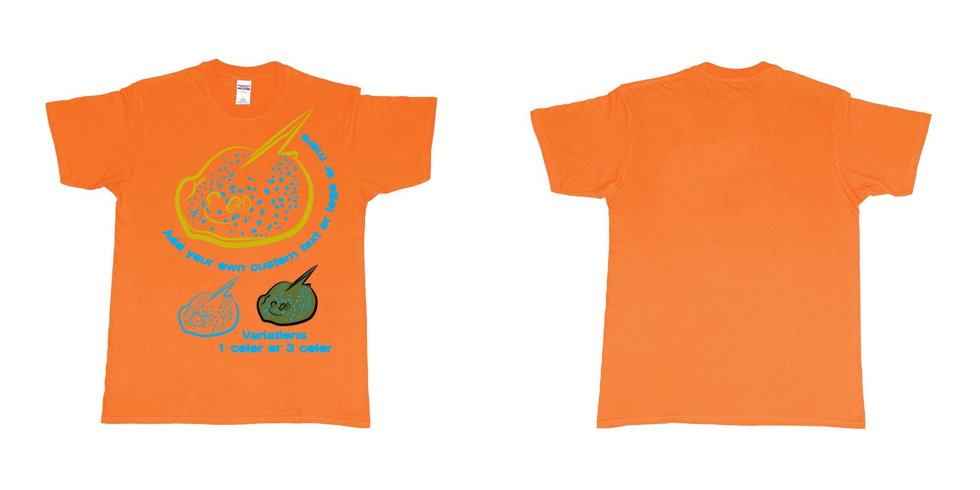 Custom tshirt design blue spotted stingray in fabric color orange choice your own text made in Bali by The Pirate Way