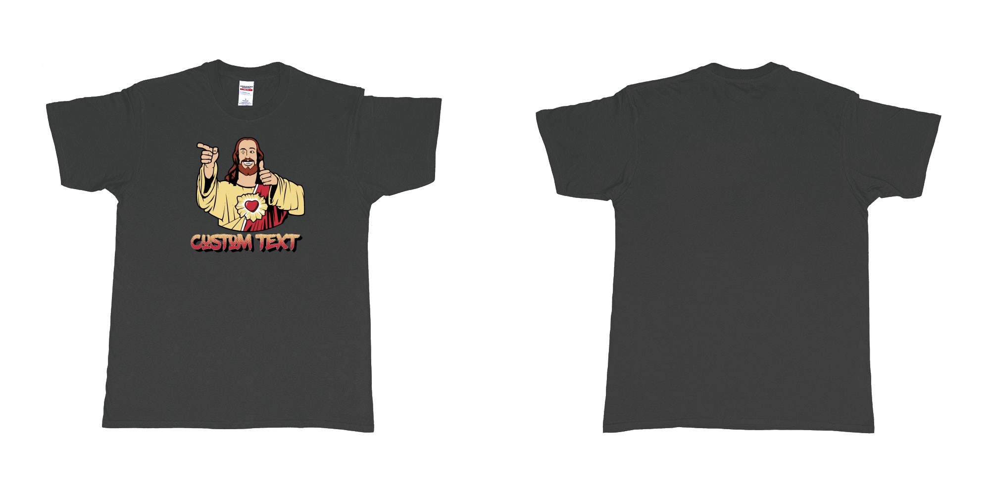 Custom tshirt design buddy christ custom text in fabric color black choice your own text made in Bali by The Pirate Way