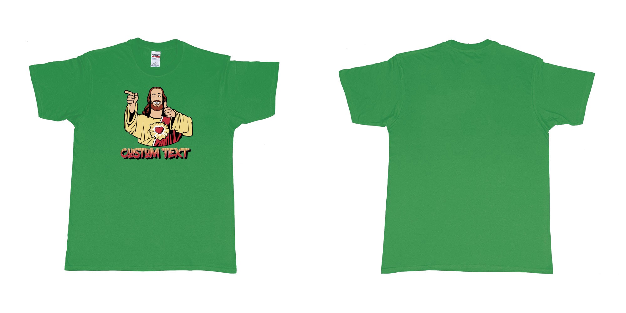 Custom tshirt design buddy christ custom text in fabric color irish-green choice your own text made in Bali by The Pirate Way
