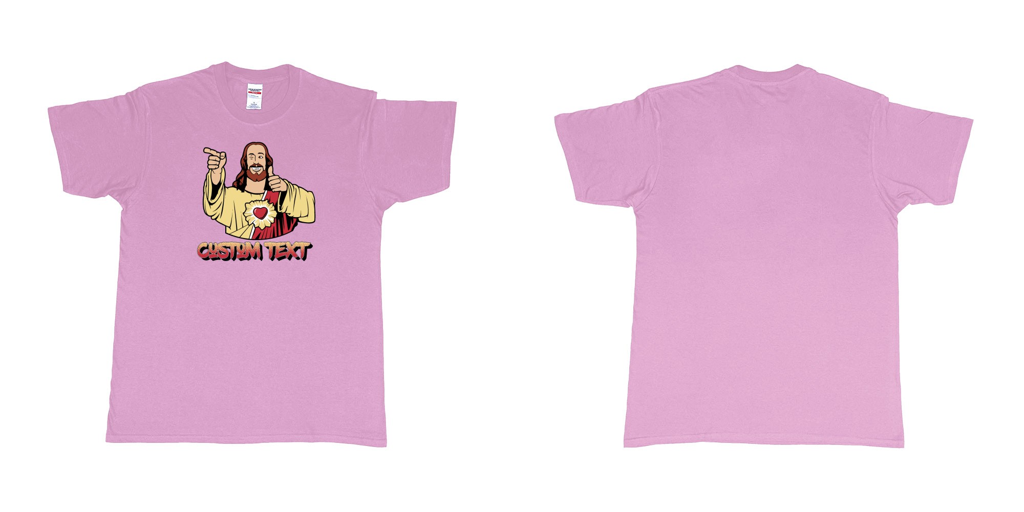 Custom tshirt design buddy christ custom text in fabric color light-pink choice your own text made in Bali by The Pirate Way