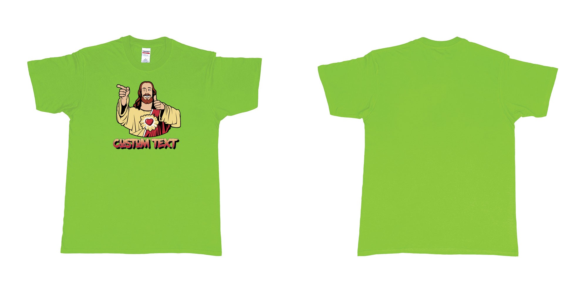 Custom tshirt design buddy christ custom text in fabric color lime choice your own text made in Bali by The Pirate Way