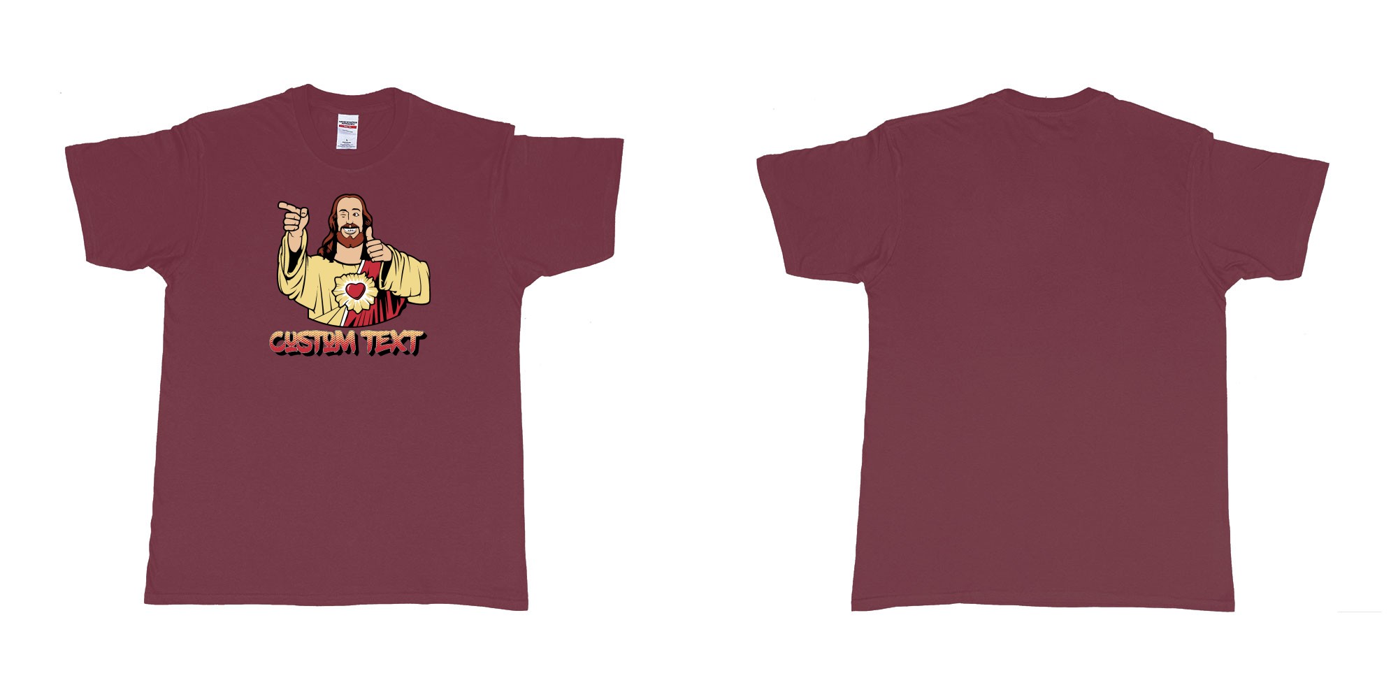 Custom tshirt design buddy christ custom text in fabric color marron choice your own text made in Bali by The Pirate Way