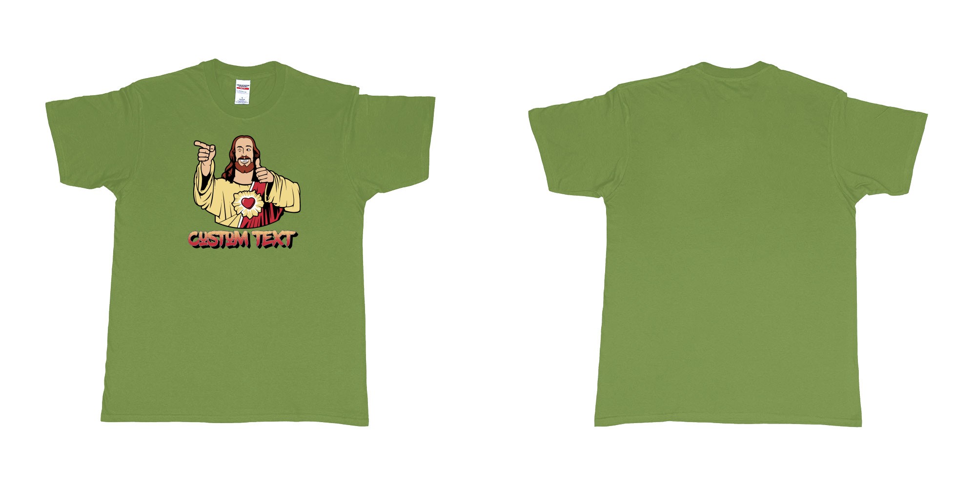 Custom tshirt design buddy christ custom text in fabric color military-green choice your own text made in Bali by The Pirate Way