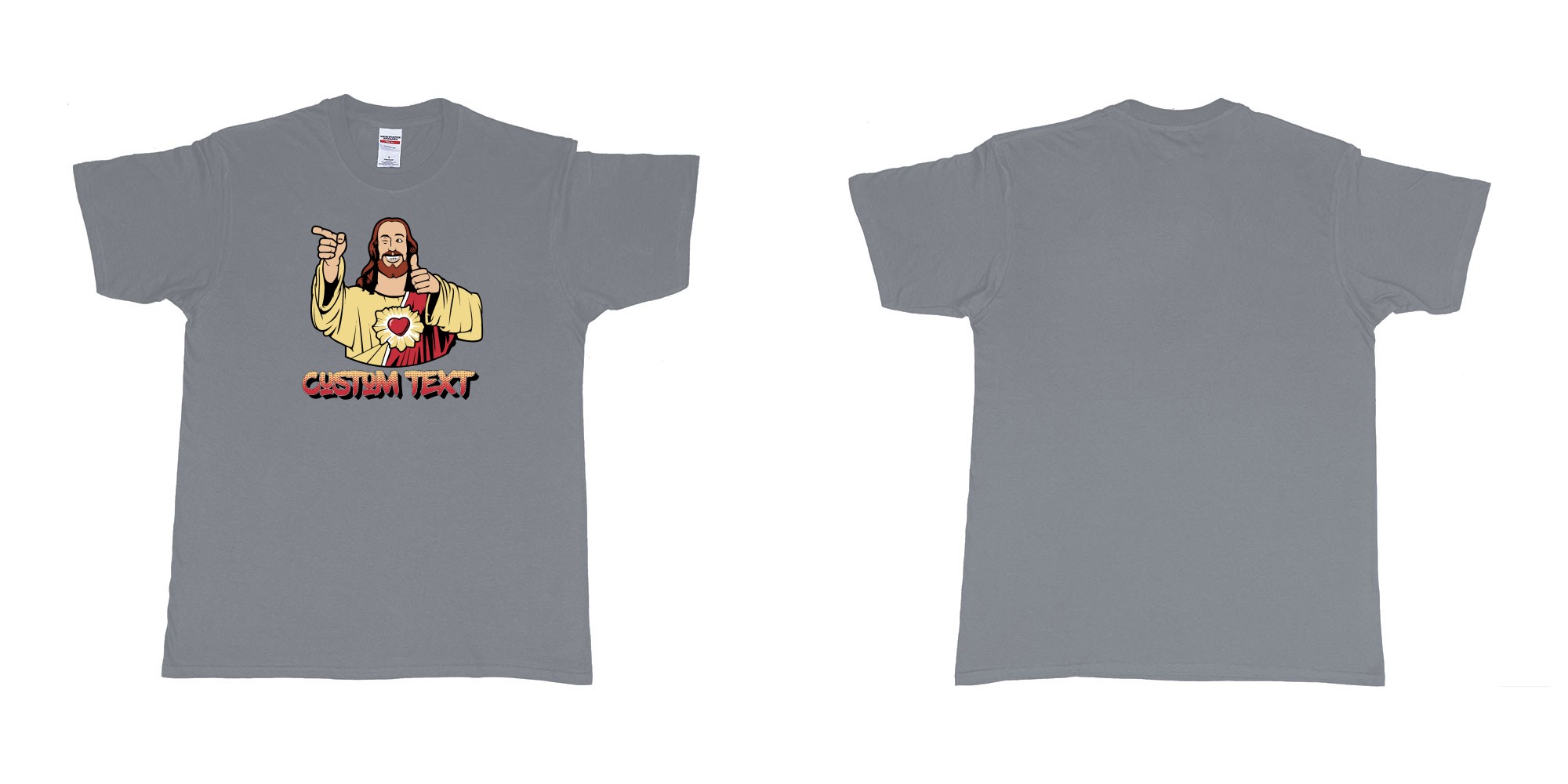 Custom tshirt design buddy christ custom text in fabric color misty choice your own text made in Bali by The Pirate Way