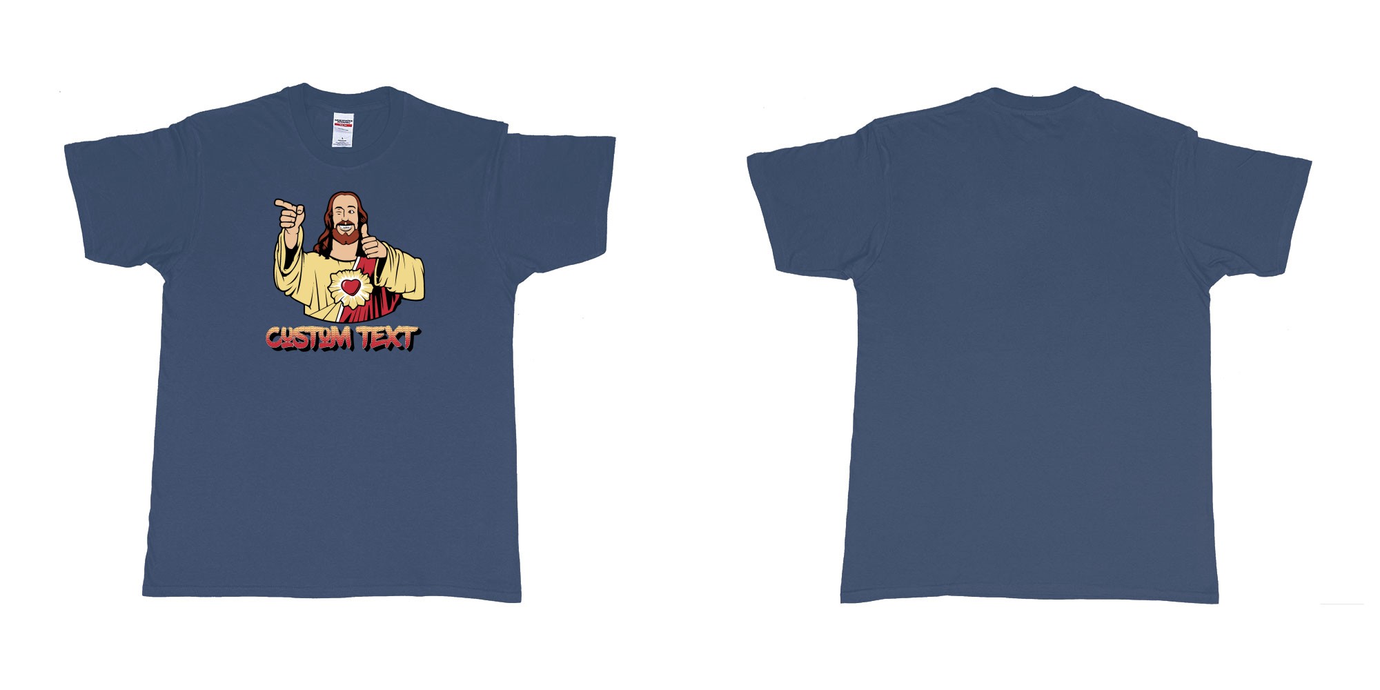 Custom tshirt design buddy christ custom text in fabric color navy choice your own text made in Bali by The Pirate Way