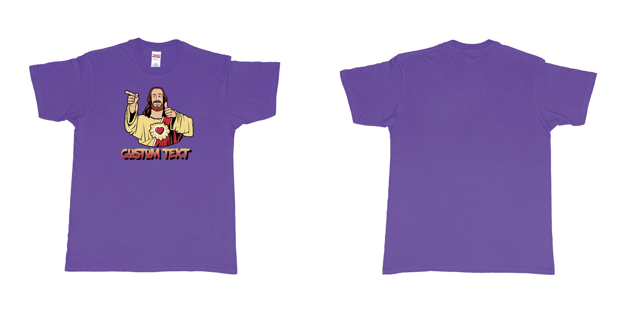 Custom tshirt design buddy christ custom text in fabric color purple choice your own text made in Bali by The Pirate Way