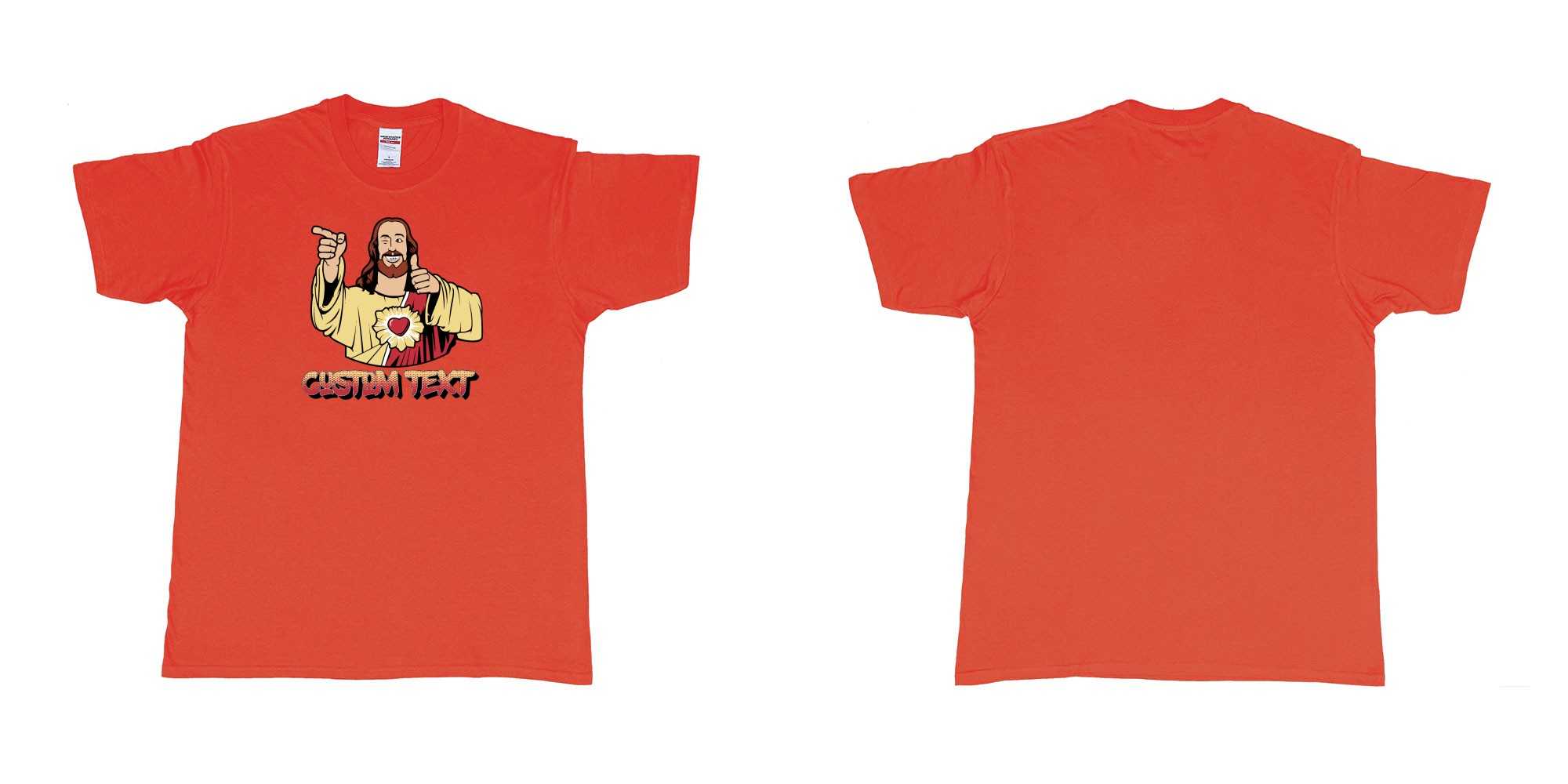 Custom tshirt design buddy christ custom text in fabric color red choice your own text made in Bali by The Pirate Way