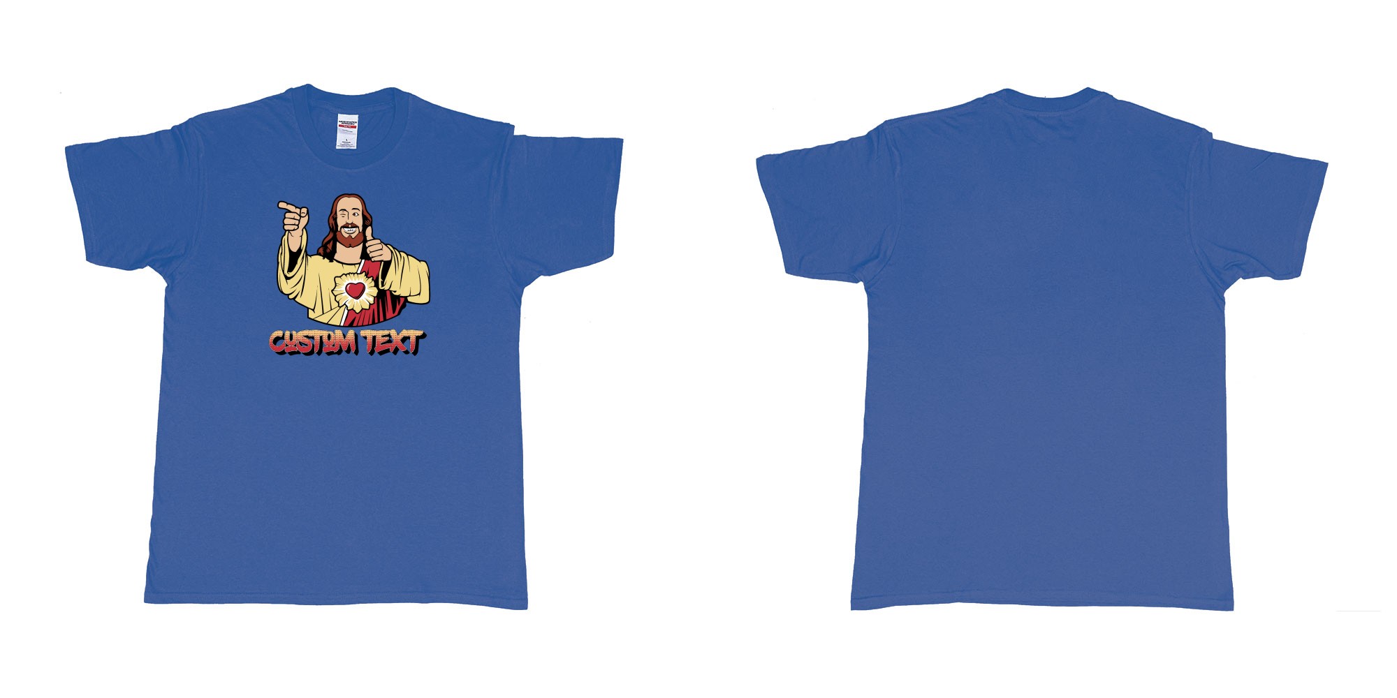 Custom tshirt design buddy christ custom text in fabric color royal-blue choice your own text made in Bali by The Pirate Way