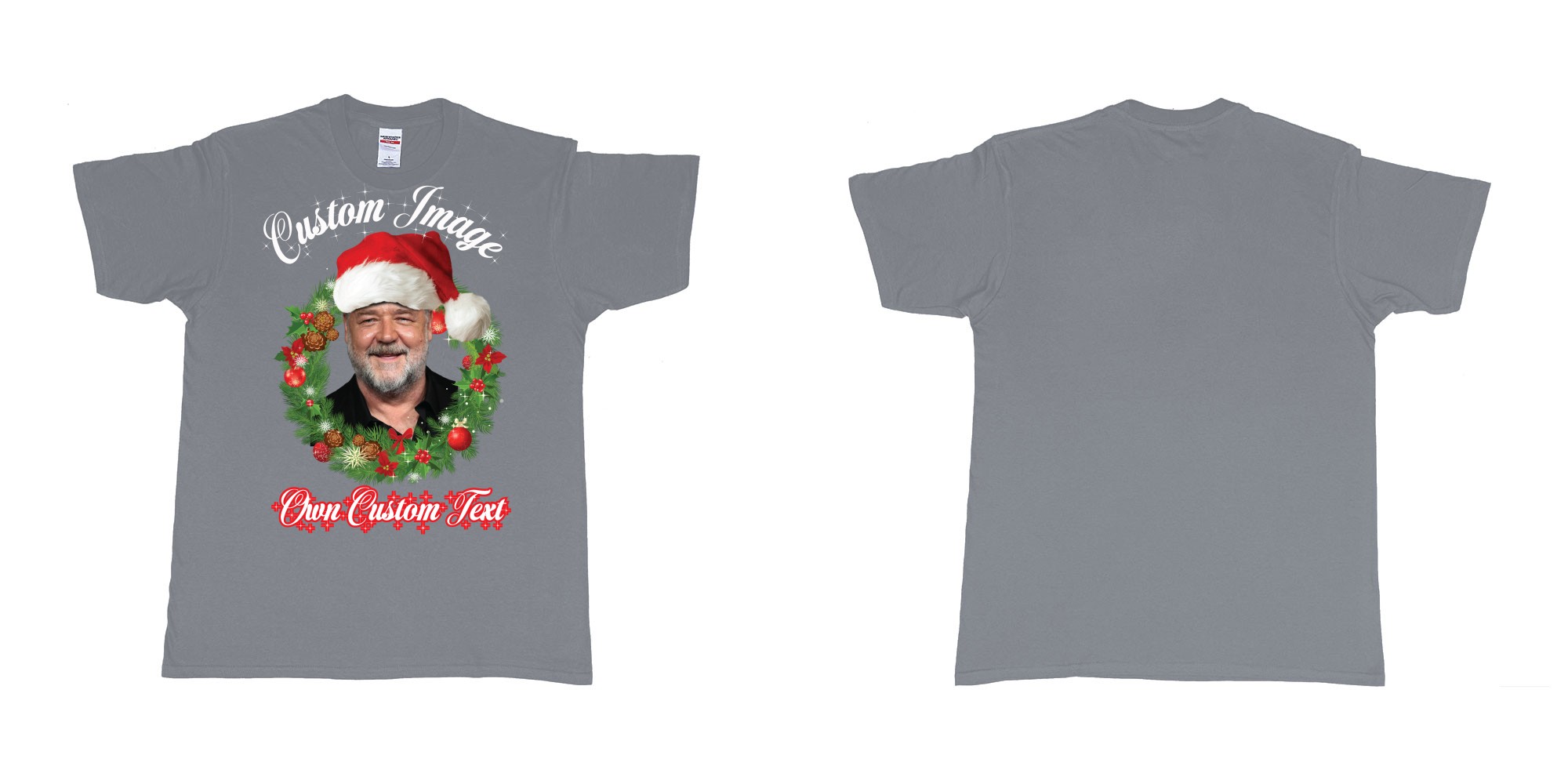 Custom tshirt design christmas wreath custom face image text in fabric color misty choice your own text made in Bali by The Pirate Way