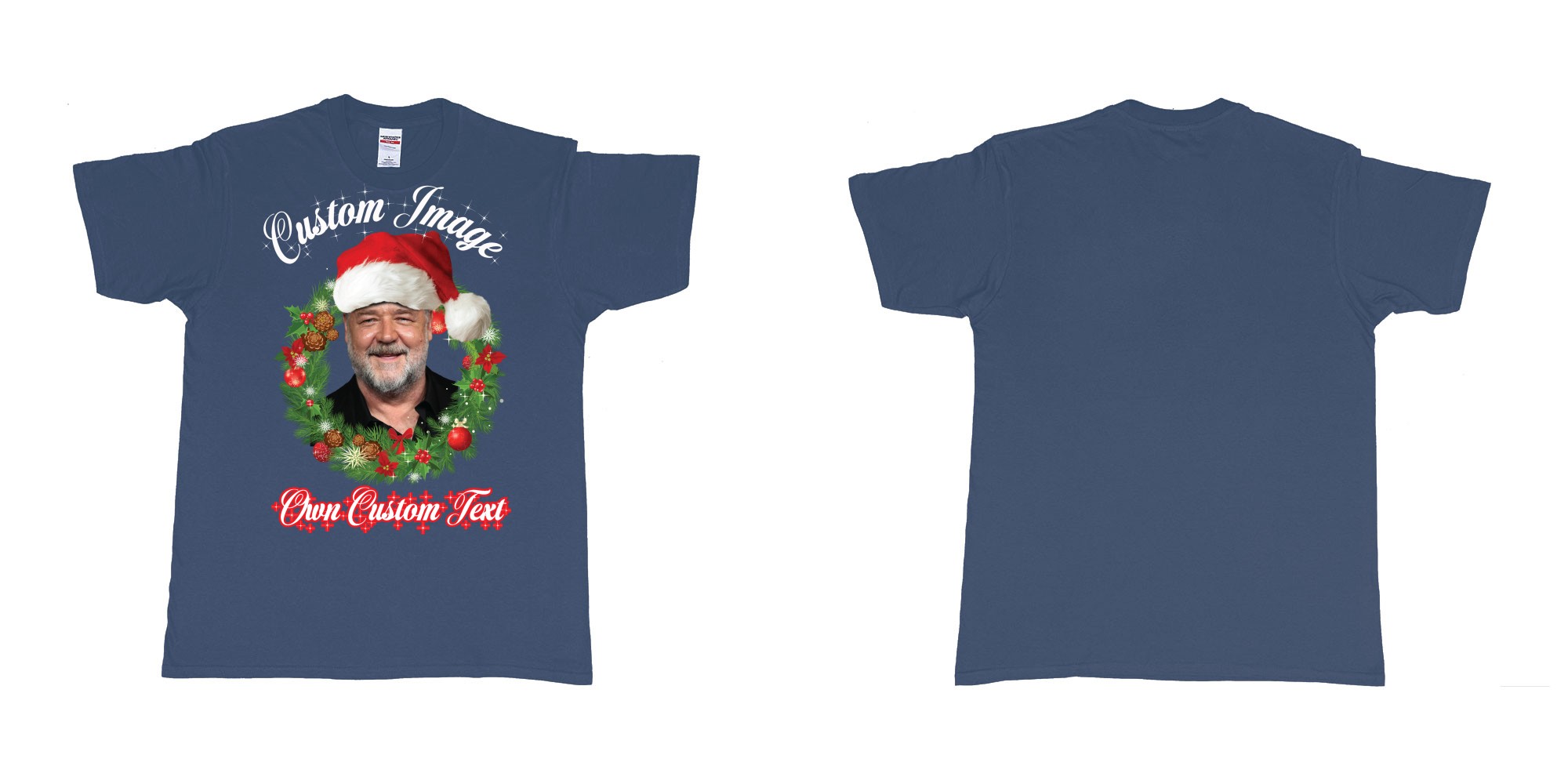 Custom tshirt design christmas wreath custom face image text in fabric color navy choice your own text made in Bali by The Pirate Way