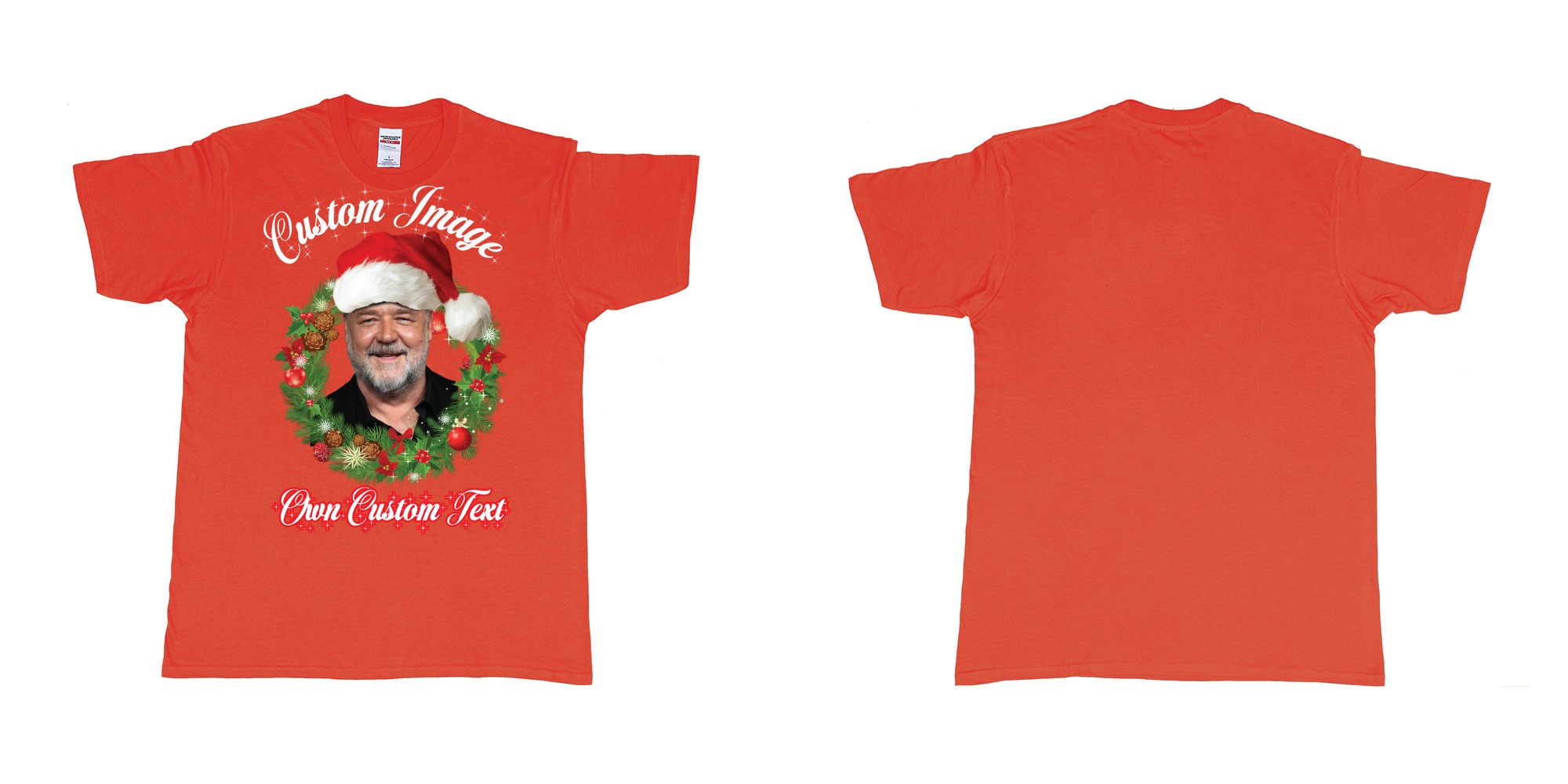 Custom tshirt design christmas wreath custom face image text in fabric color red choice your own text made in Bali by The Pirate Way