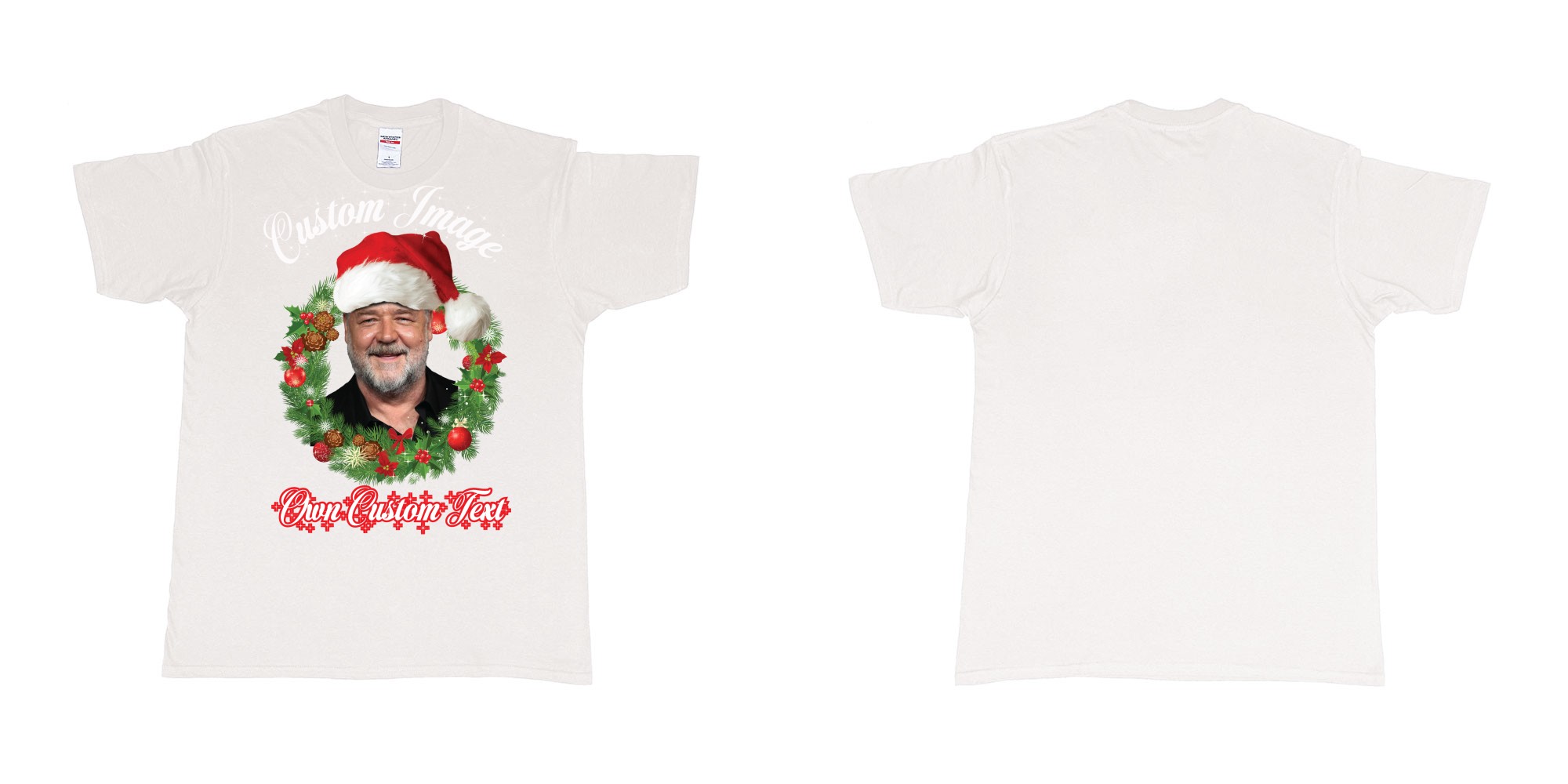 Custom tshirt design christmas wreath custom face image text in fabric color white choice your own text made in Bali by The Pirate Way
