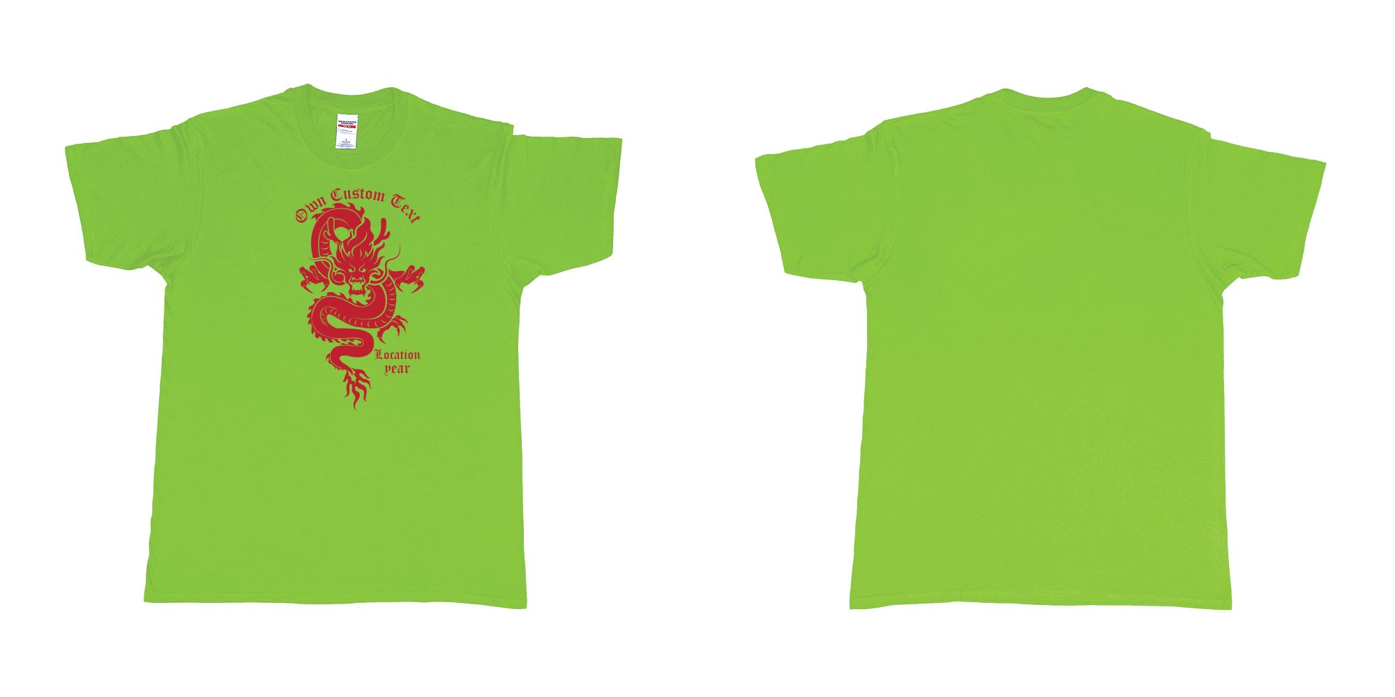 Custom tshirt design custom dragon print text in fabric color lime choice your own text made in Bali by The Pirate Way