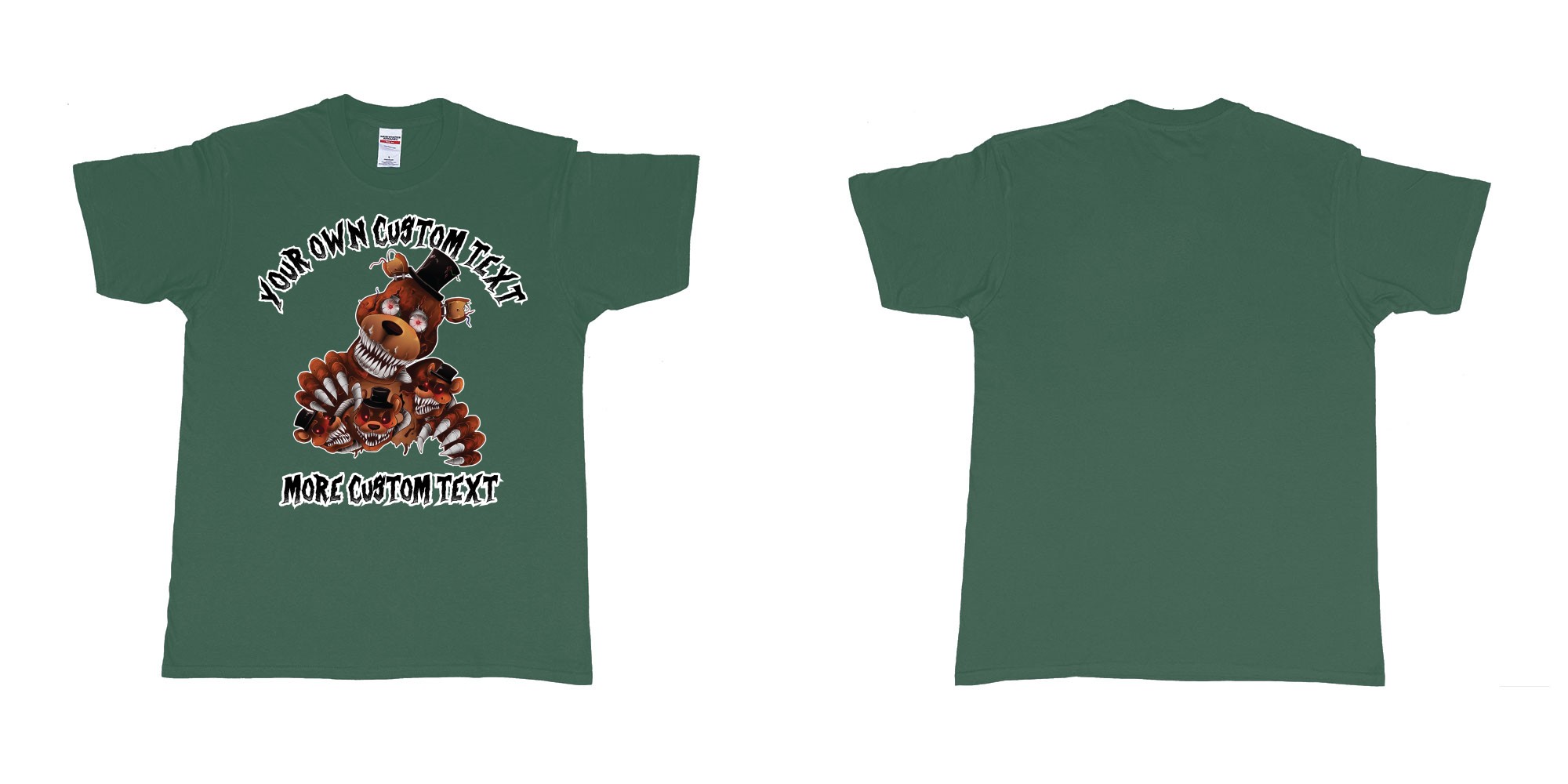 Custom tshirt design five nights at freddy scary bears in fabric color forest-green choice your own text made in Bali by The Pirate Way