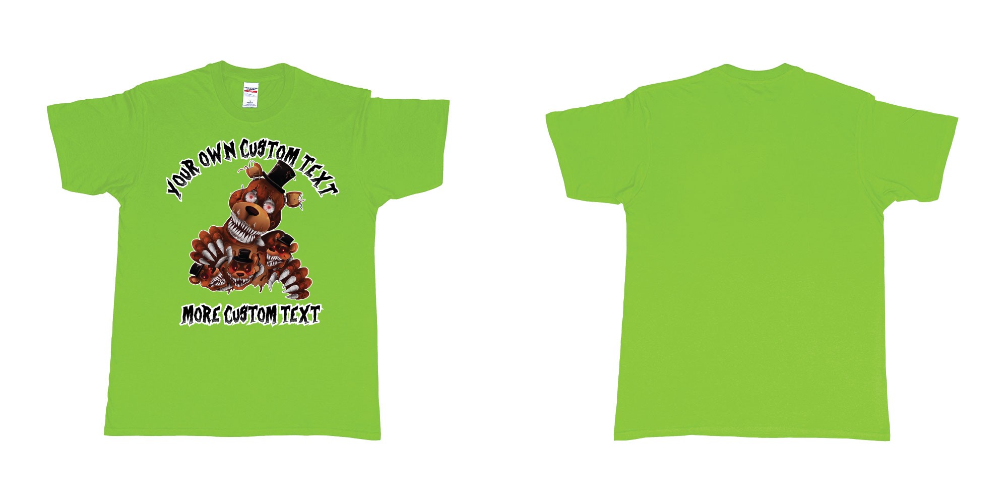 Custom tshirt design five nights at freddy scary bears in fabric color lime choice your own text made in Bali by The Pirate Way