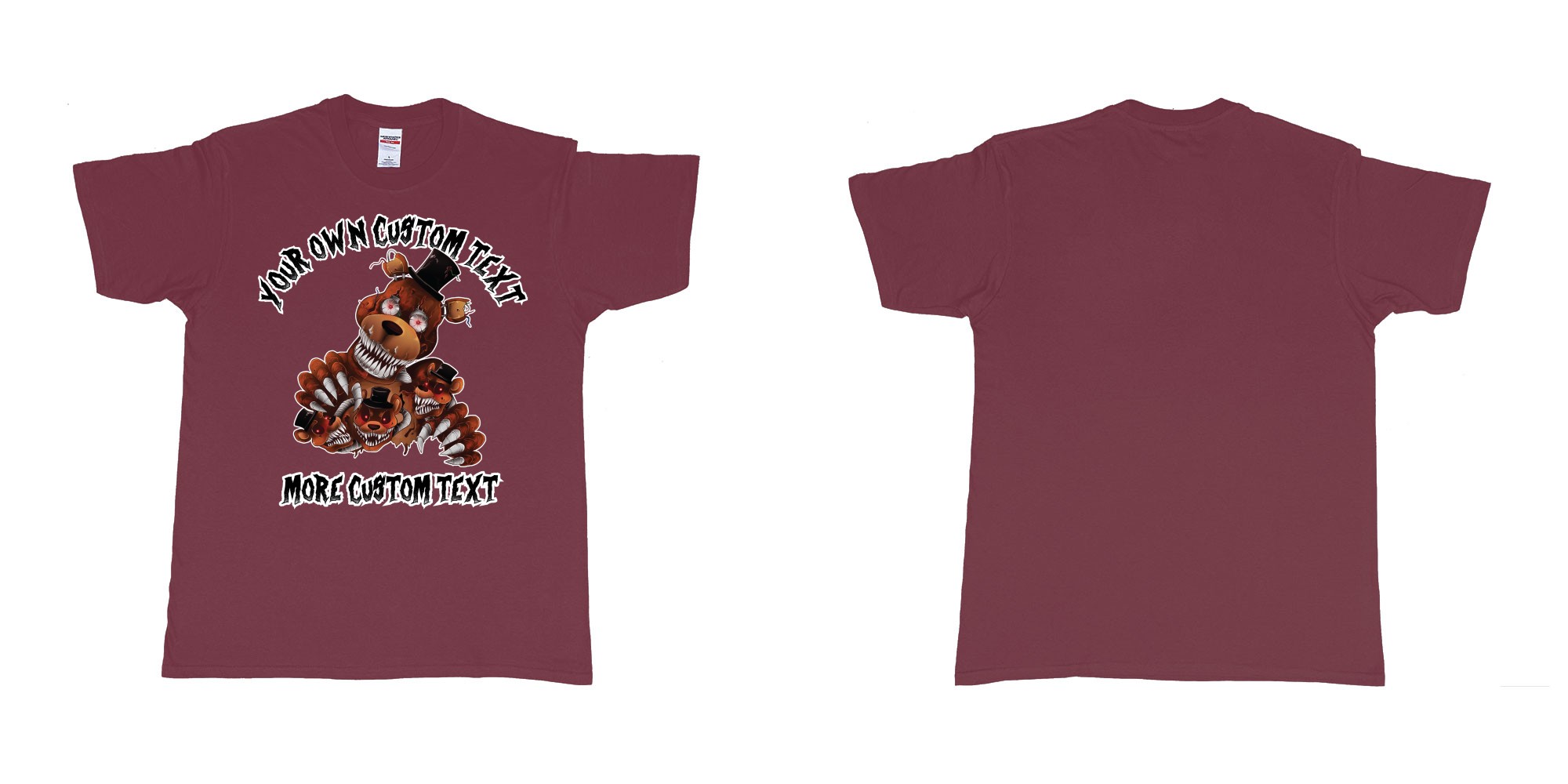 Custom tshirt design five nights at freddy scary bears in fabric color marron choice your own text made in Bali by The Pirate Way