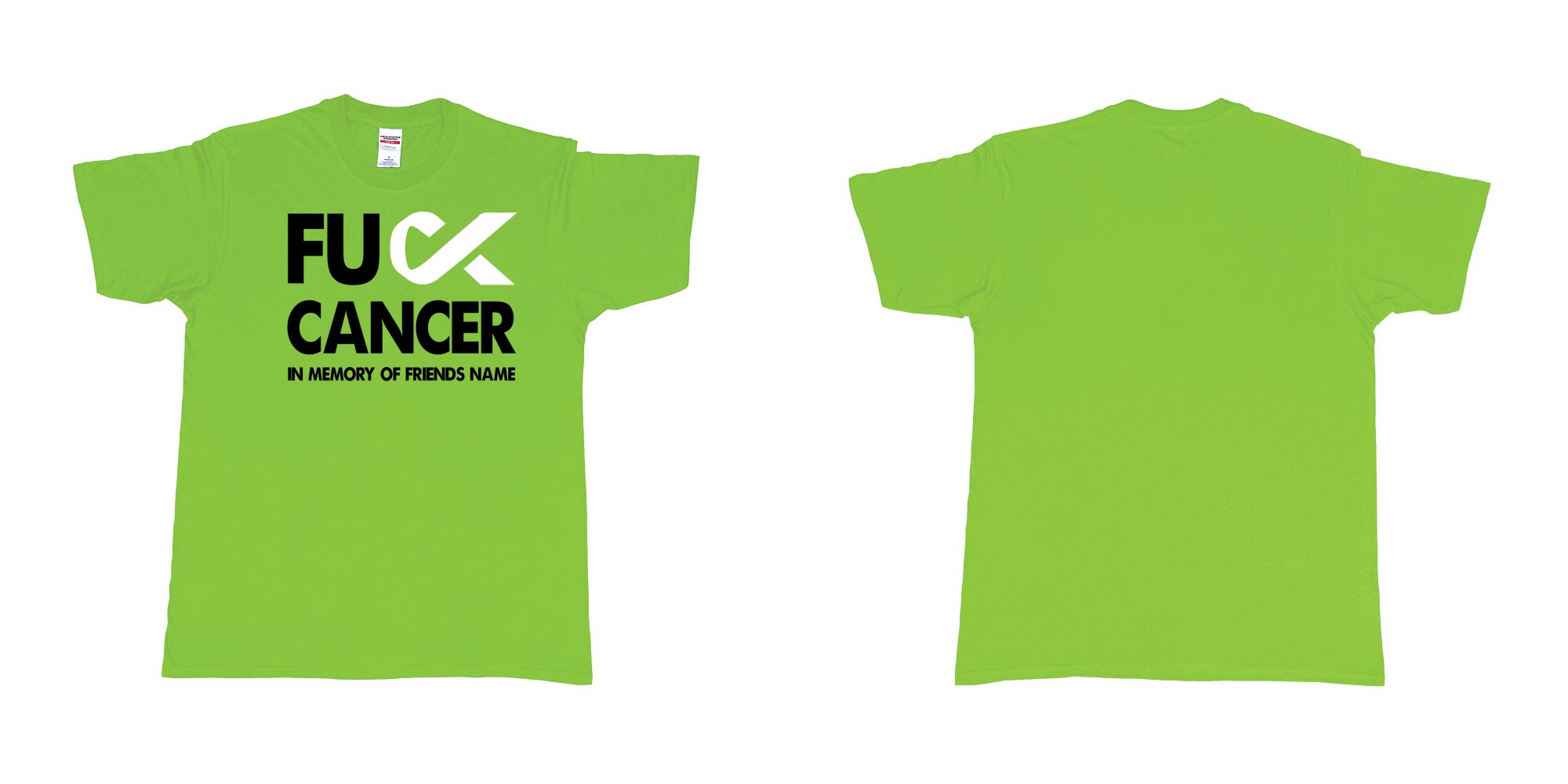 Custom tshirt design fuck cancer in memory of custom friends name tshirt in fabric color lime choice your own text made in Bali by The Pirate Way