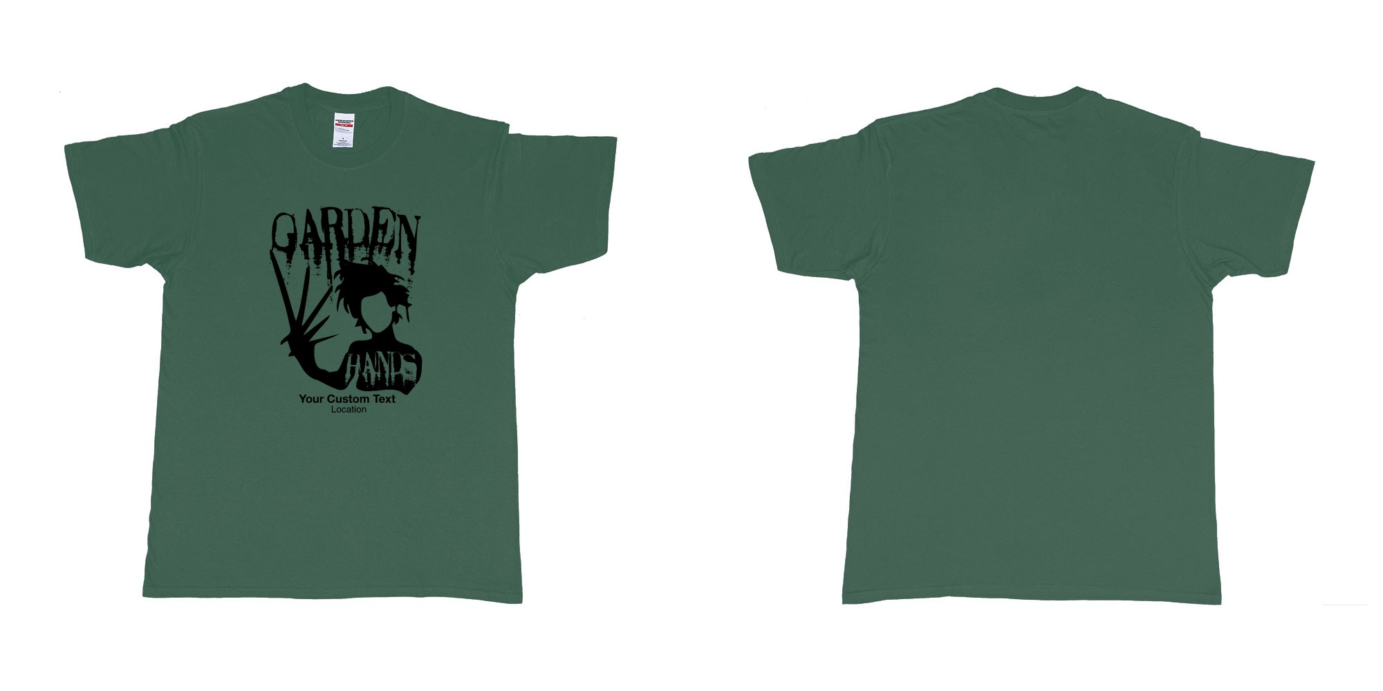 Custom tshirt design garden hands edward scissorhands custom design in fabric color forest-green choice your own text made in Bali by The Pirate Way