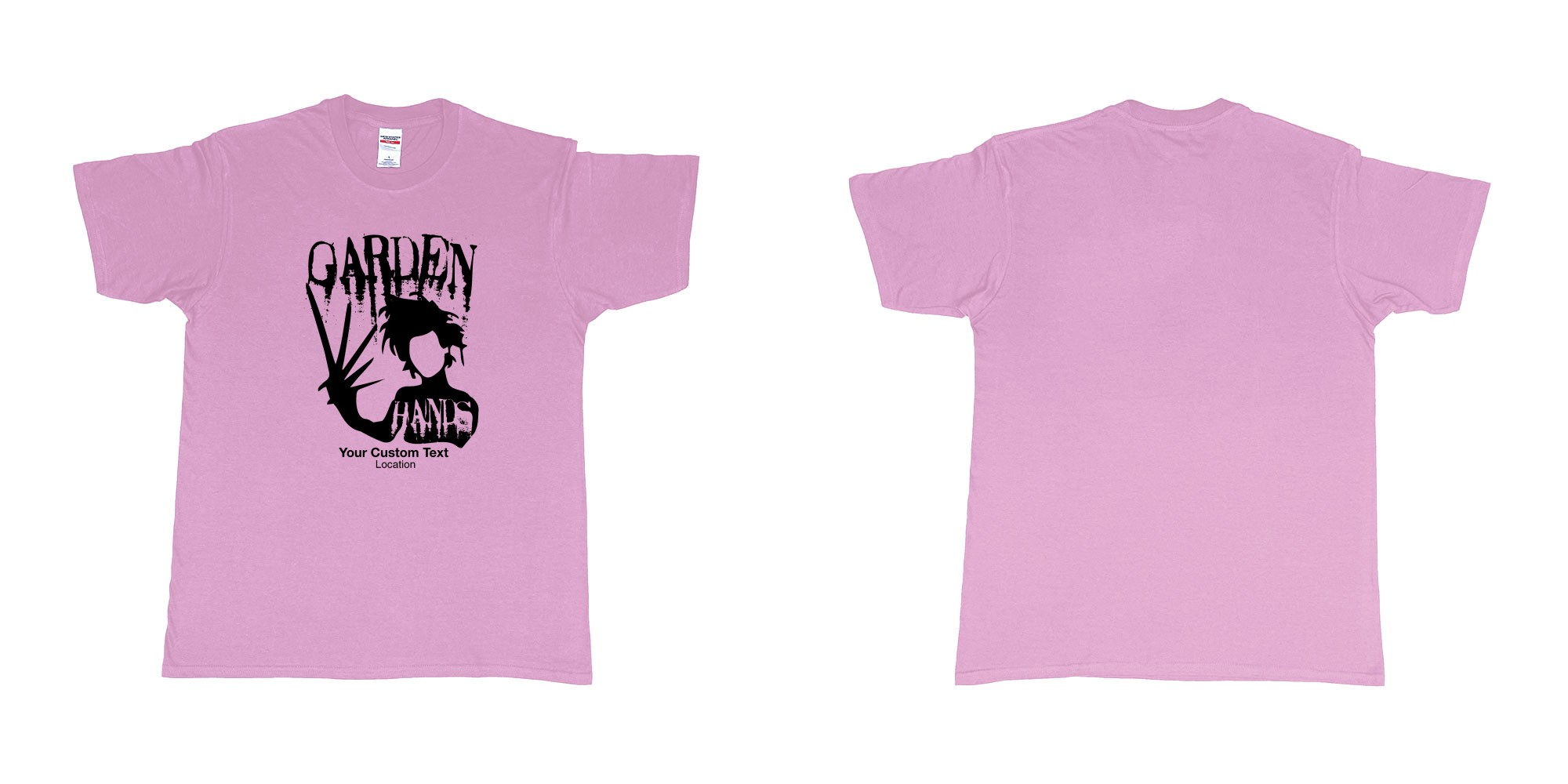 Custom tshirt design garden hands edward scissorhands custom design in fabric color light-pink choice your own text made in Bali by The Pirate Way