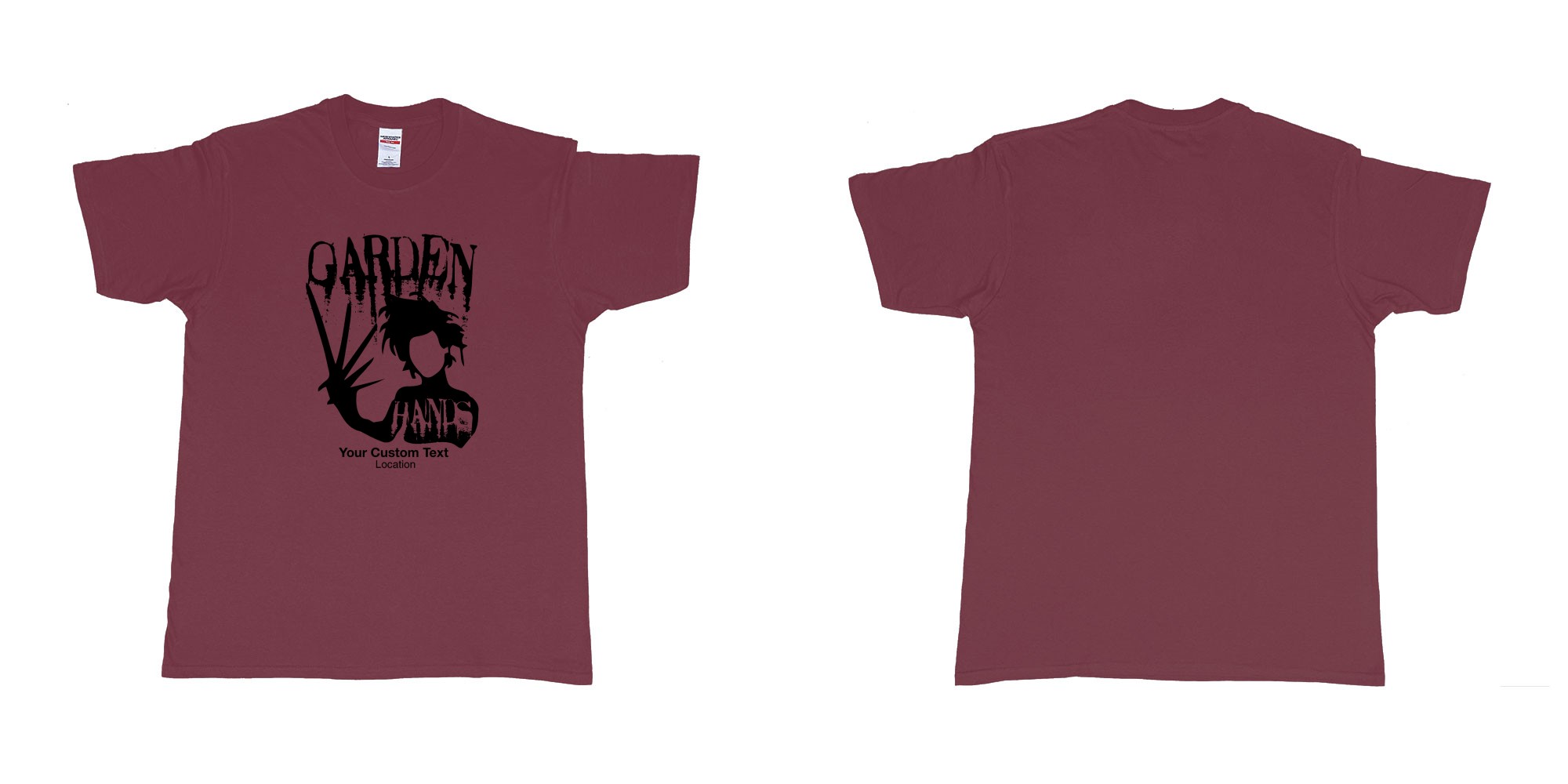 Custom tshirt design garden hands edward scissorhands custom design in fabric color marron choice your own text made in Bali by The Pirate Way