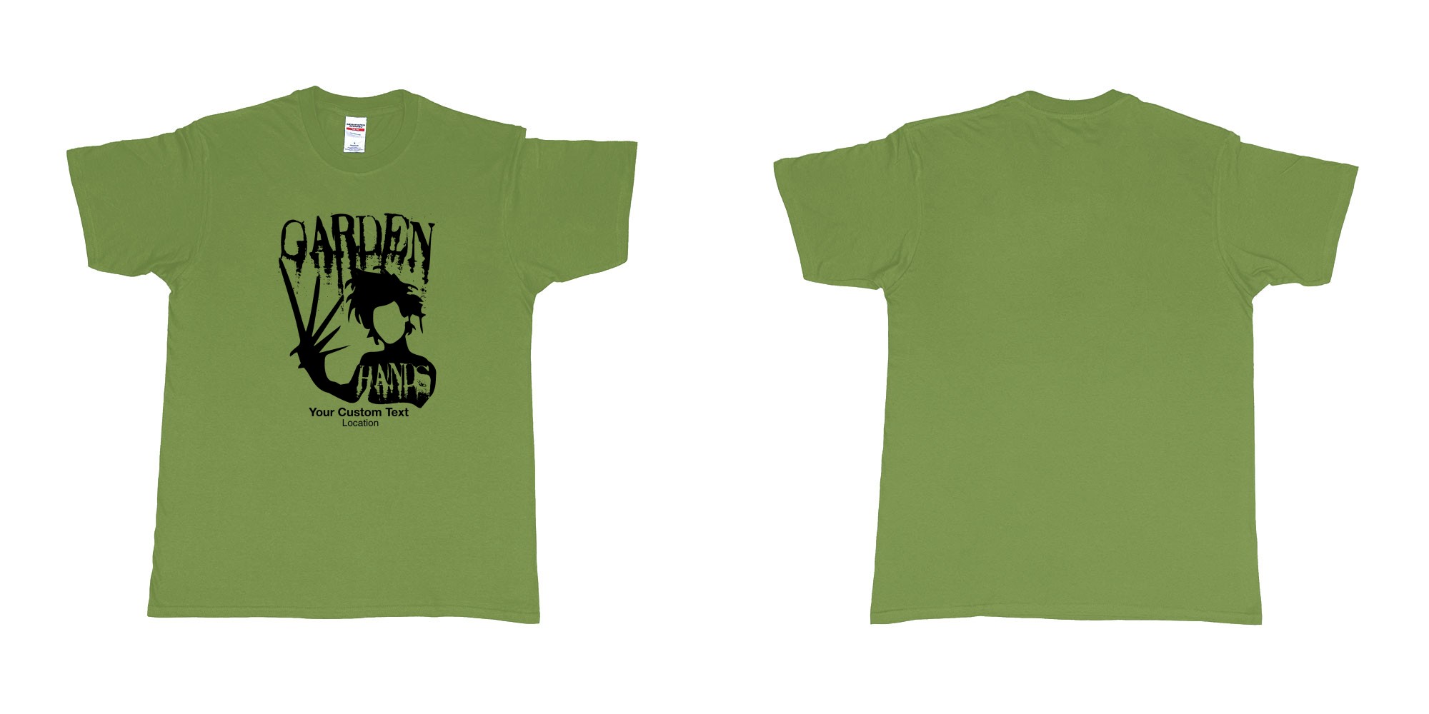 Custom tshirt design garden hands edward scissorhands custom design in fabric color military-green choice your own text made in Bali by The Pirate Way