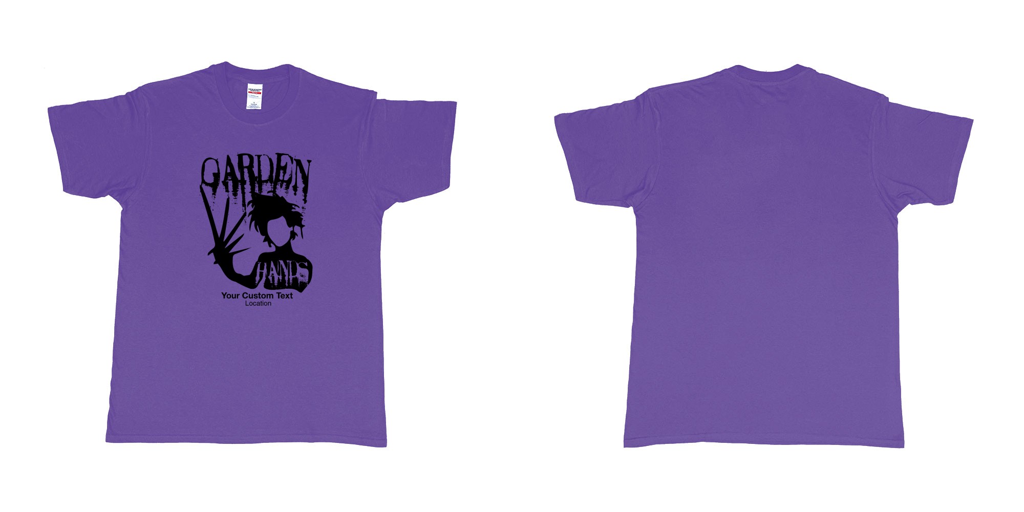 Custom tshirt design garden hands edward scissorhands custom design in fabric color purple choice your own text made in Bali by The Pirate Way