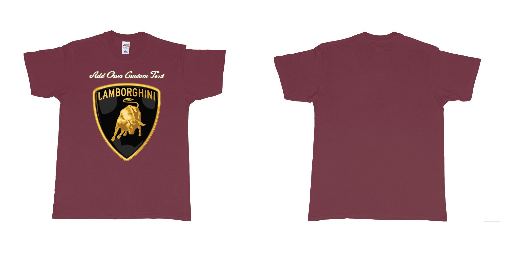 Custom tshirt design lamborghini logo tshirt printing add own text in fabric color marron choice your own text made in Bali by The Pirate Way