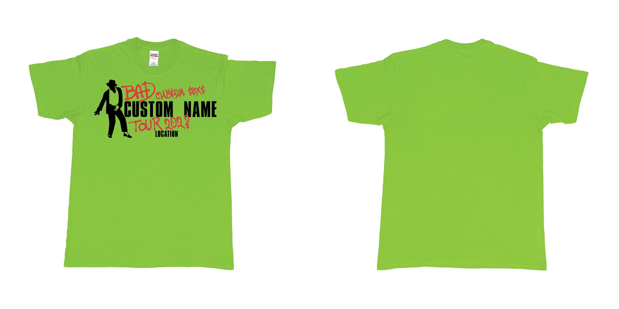 Custom tshirt design michael jackson bad tour custom name year location in fabric color lime choice your own text made in Bali by The Pirate Way