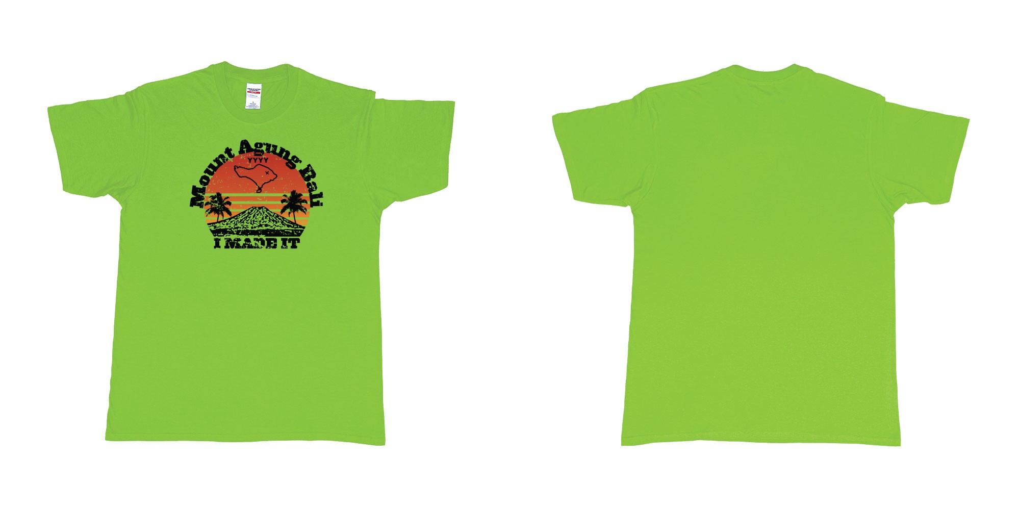 Custom tshirt design mount agung bali i made it in fabric color lime choice your own text made in Bali by The Pirate Way