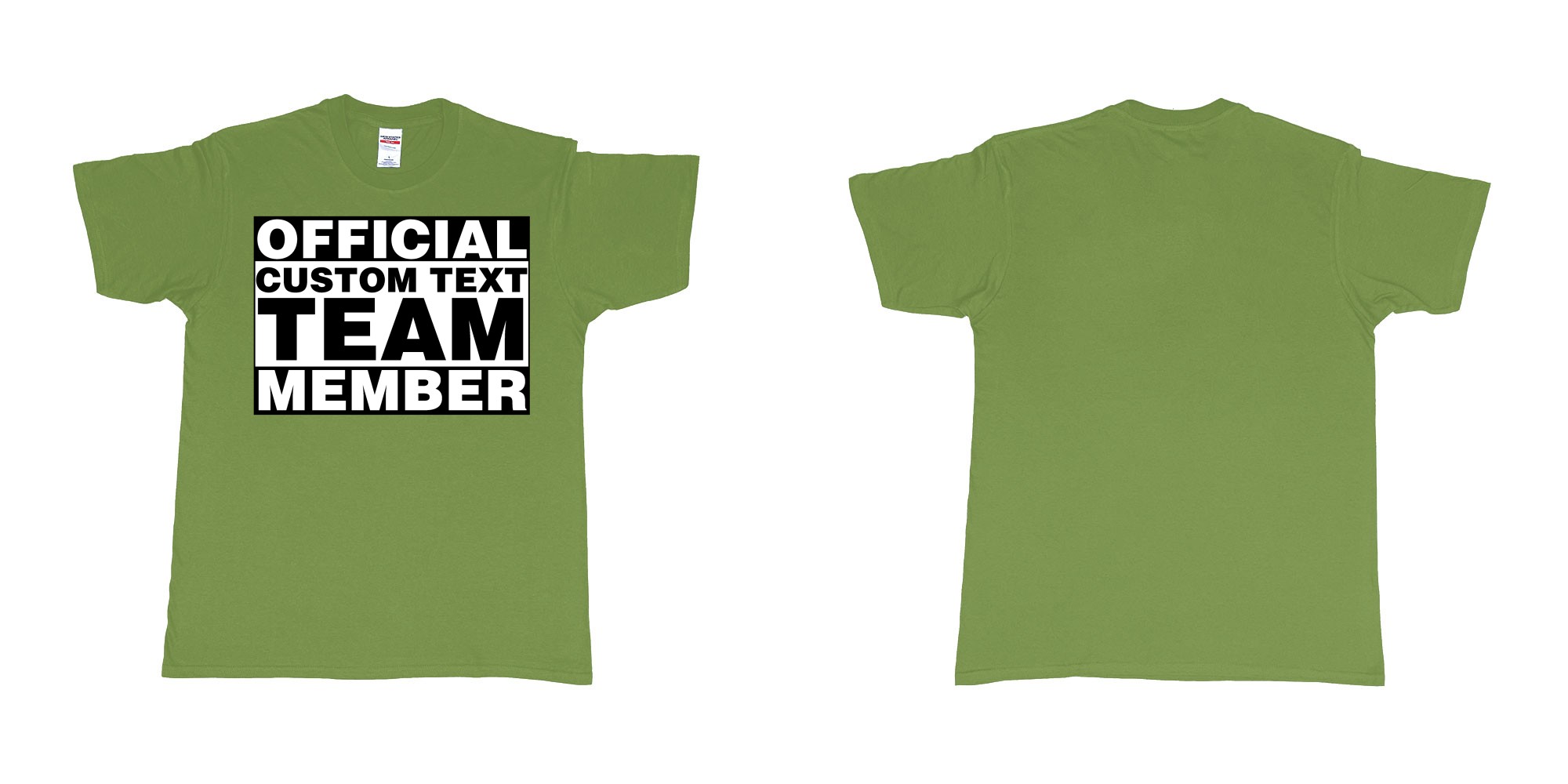 Custom tshirt design official custom text team member in fabric color military-green choice your own text made in Bali by The Pirate Way