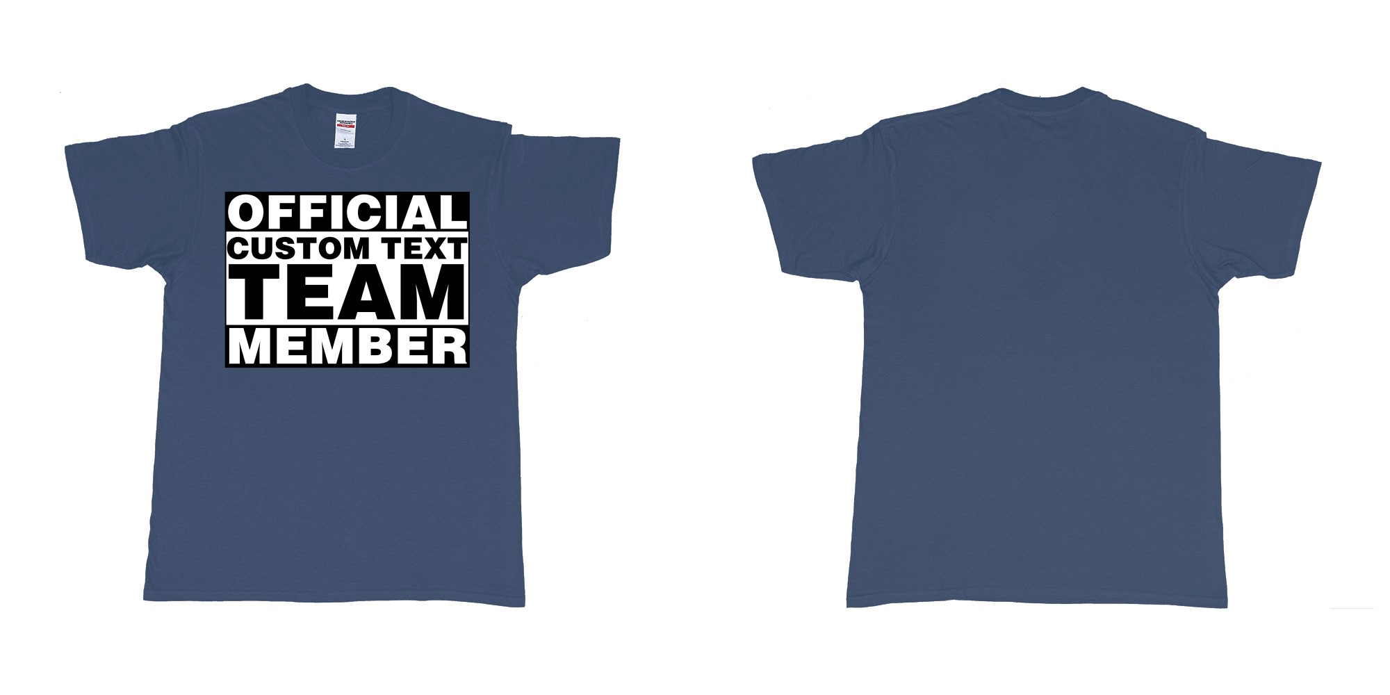 Custom tshirt design official custom text team member in fabric color navy choice your own text made in Bali by The Pirate Way