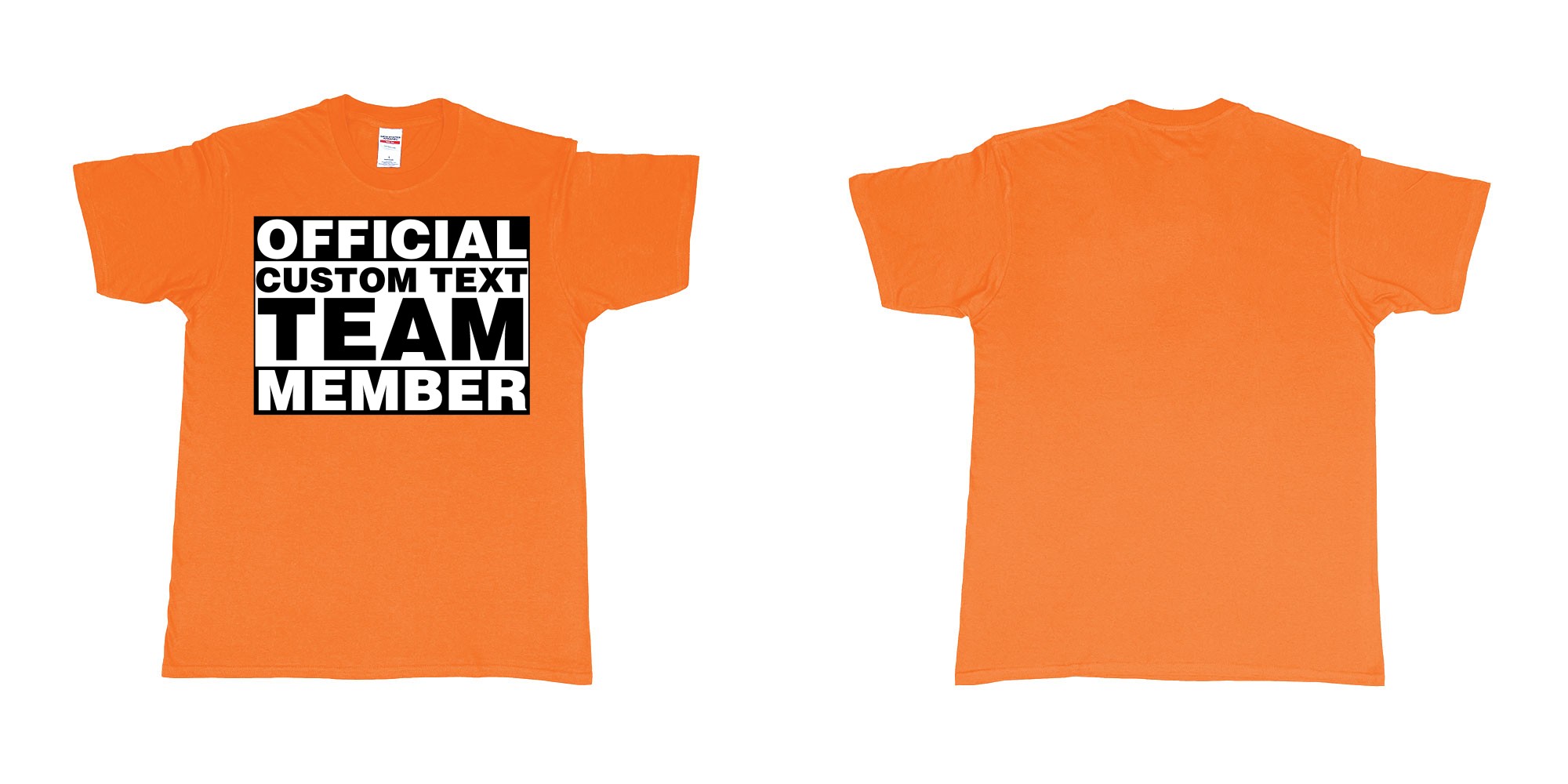 Custom tshirt design official custom text team member in fabric color orange choice your own text made in Bali by The Pirate Way