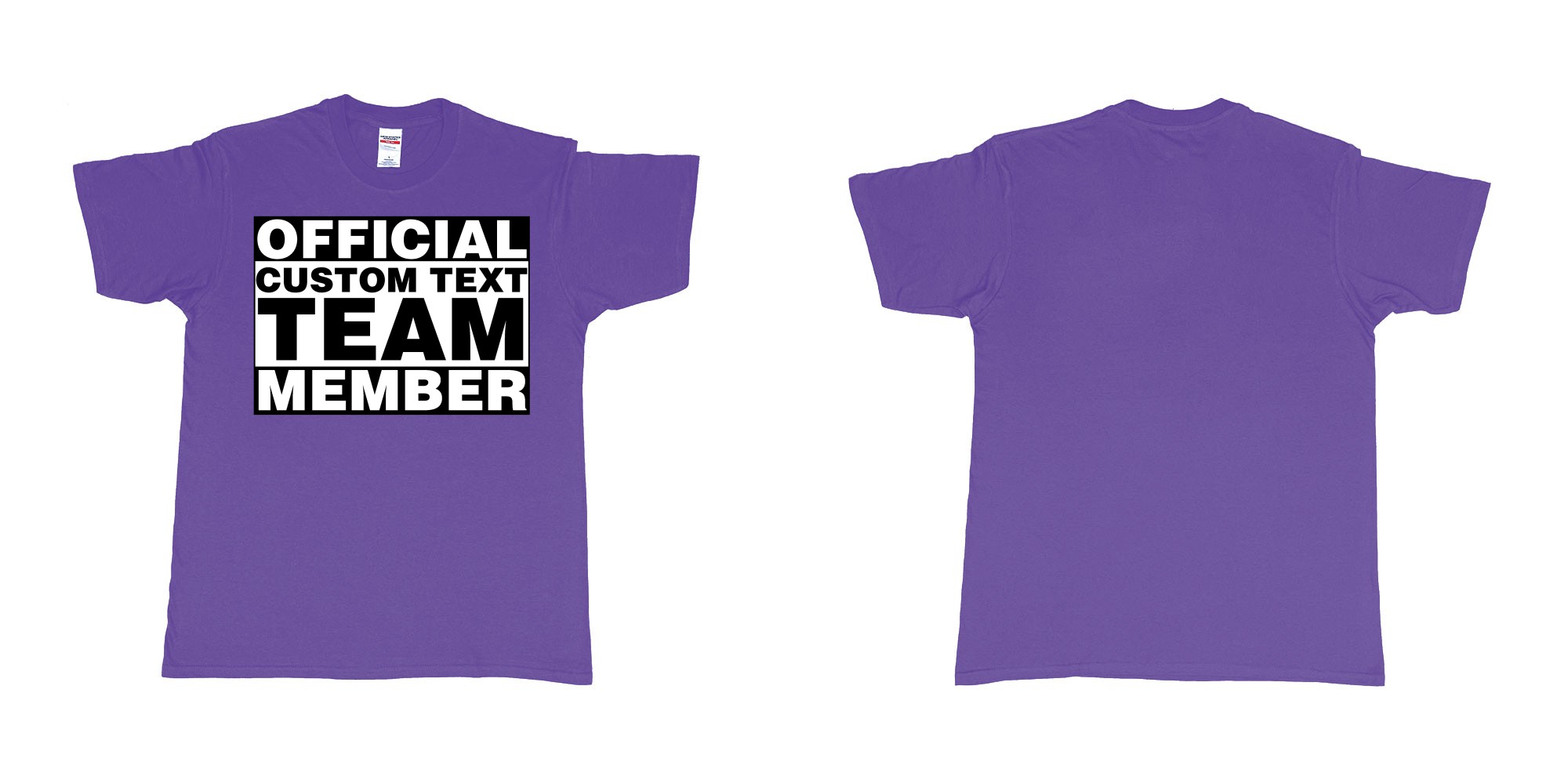 Custom tshirt design official custom text team member in fabric color purple choice your own text made in Bali by The Pirate Way